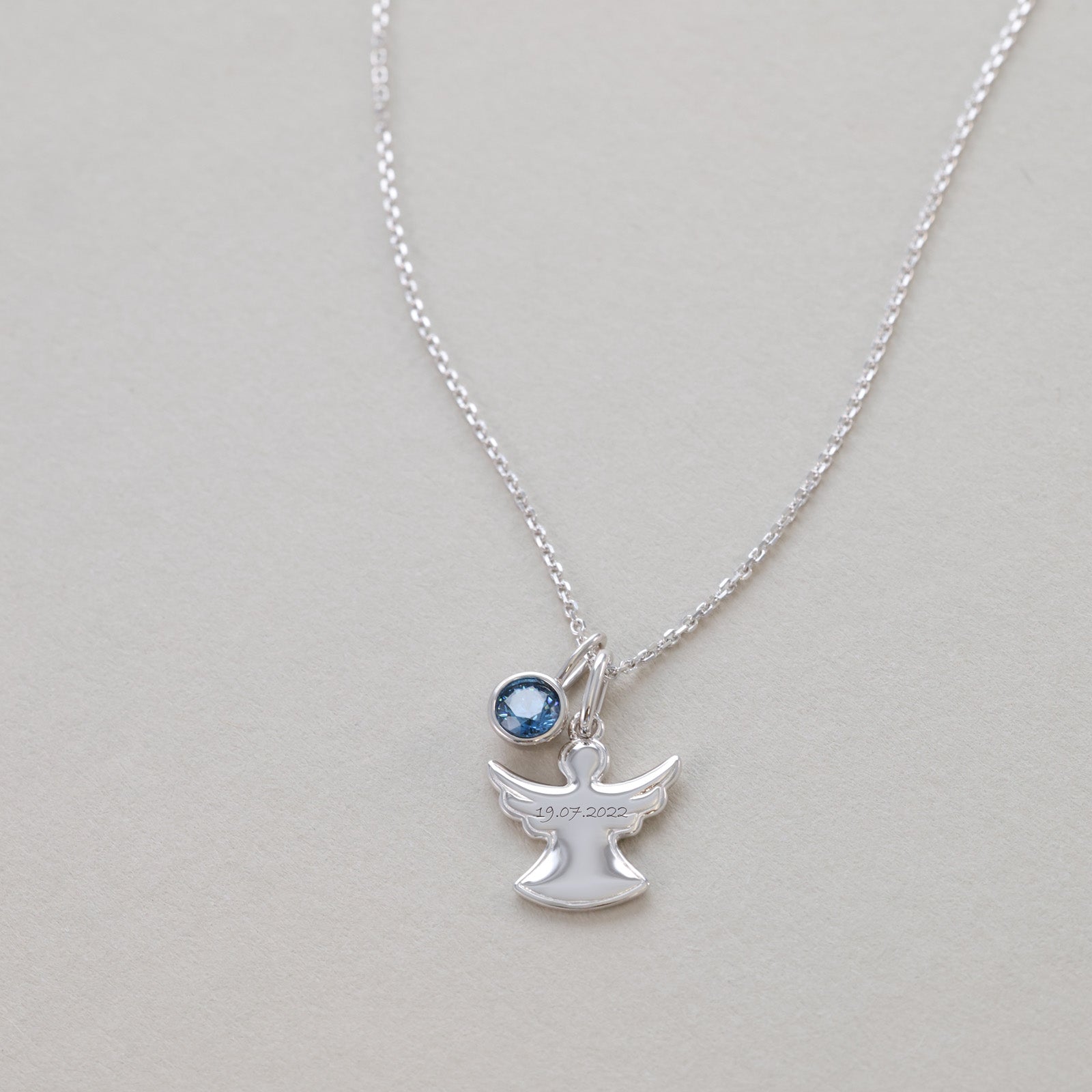 Personalisierte Schutzengel Halskette mit Geburtsstein– 925 Sterling Silber Kinder Halsketten VIVIANNASCHMUCK