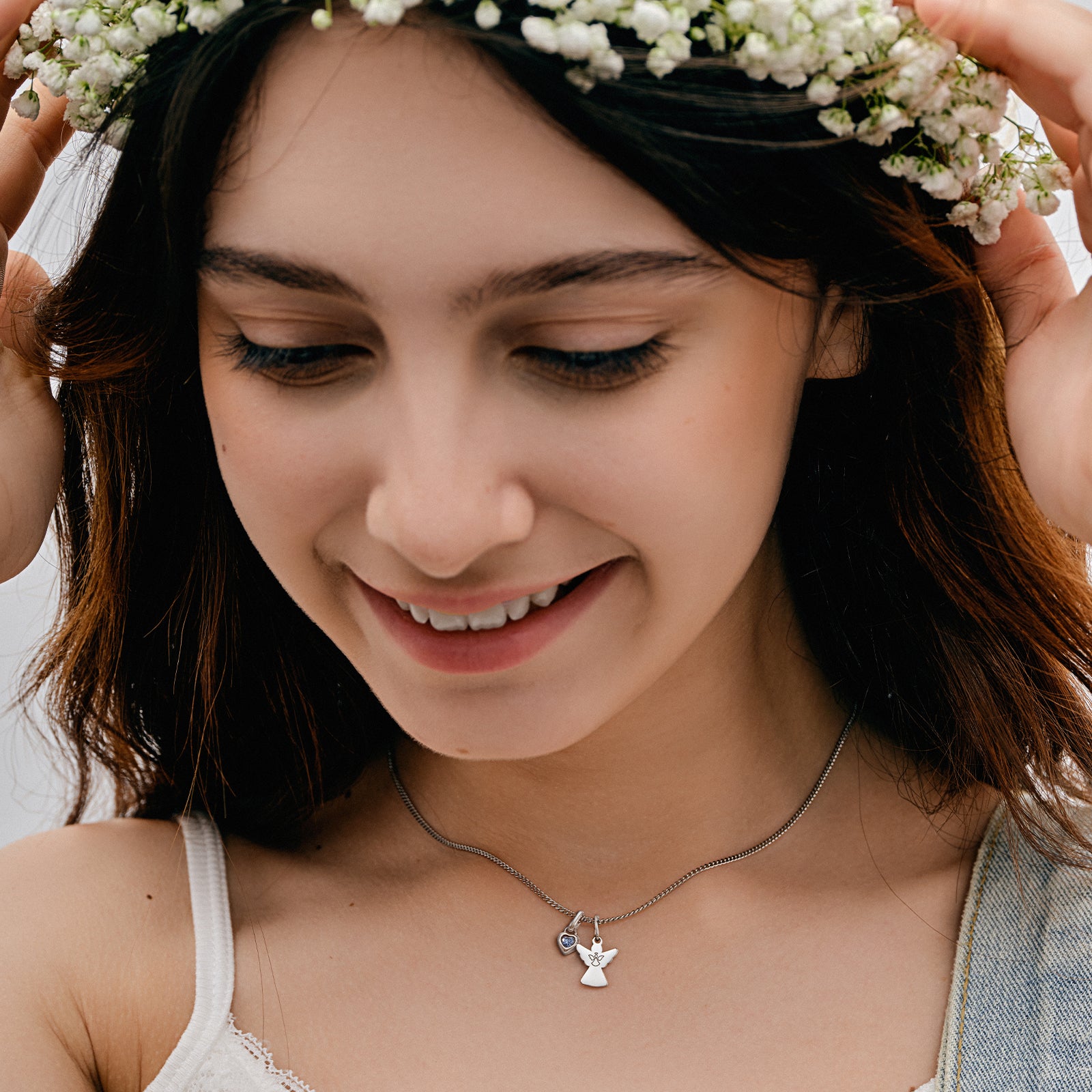 Guardian Angel Necklace with Heart Birthstone - Baptism Gift with Card