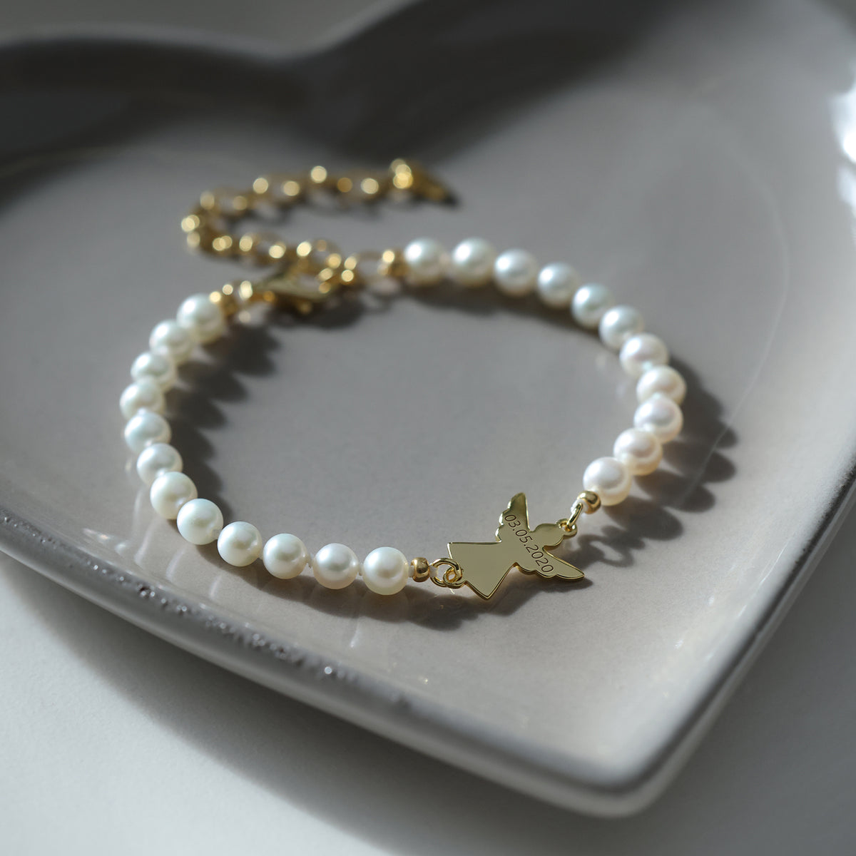 Schutzengel Perlenarmband mit Gravur - Geschenk mit Karte - 925 Sterling Silber