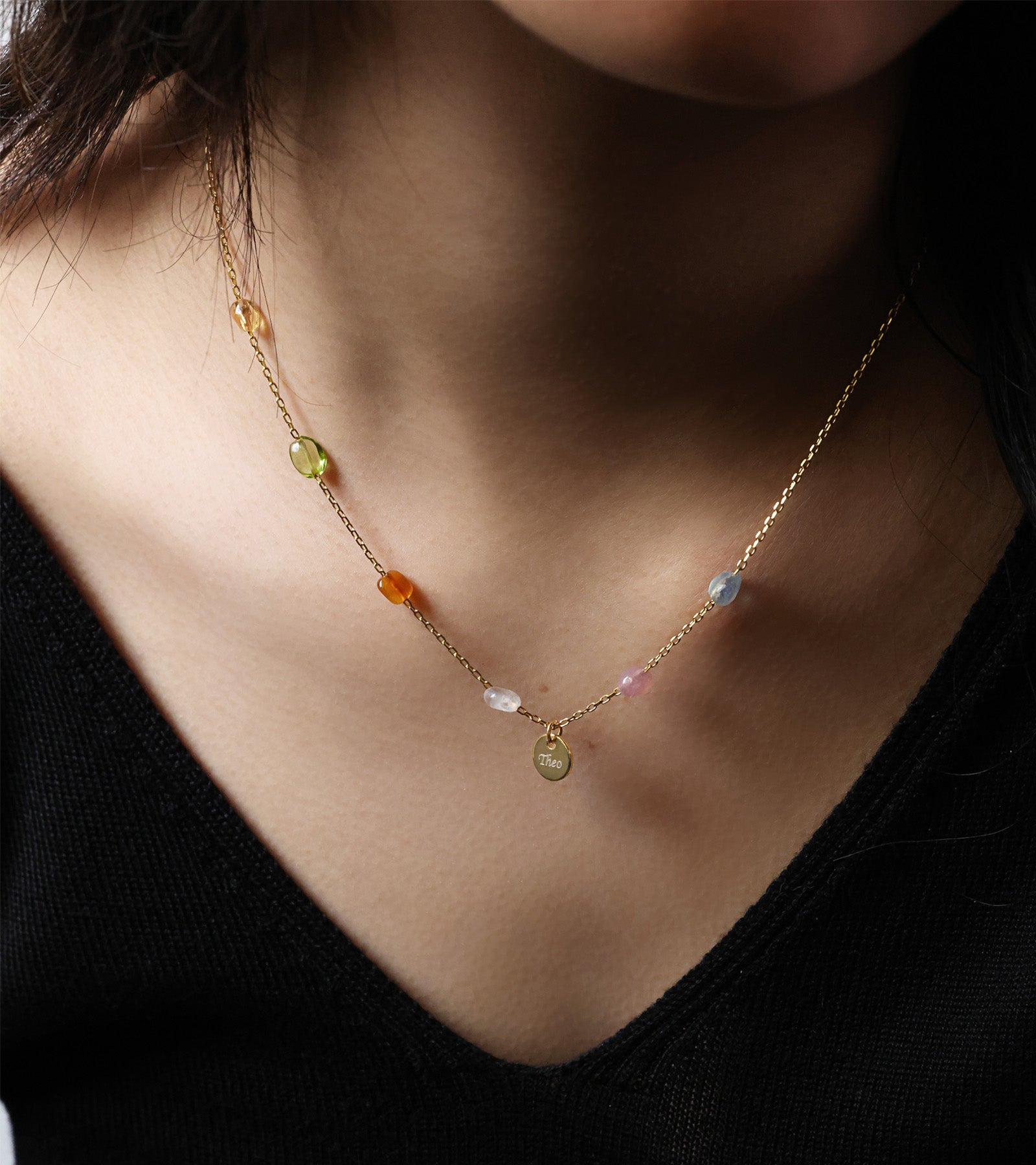 Individuelle Heilenergie-Kette mit personalisiertem Plättchen - 925er Sterling Silber Damen Halskette VIVIANNASCHMUCK