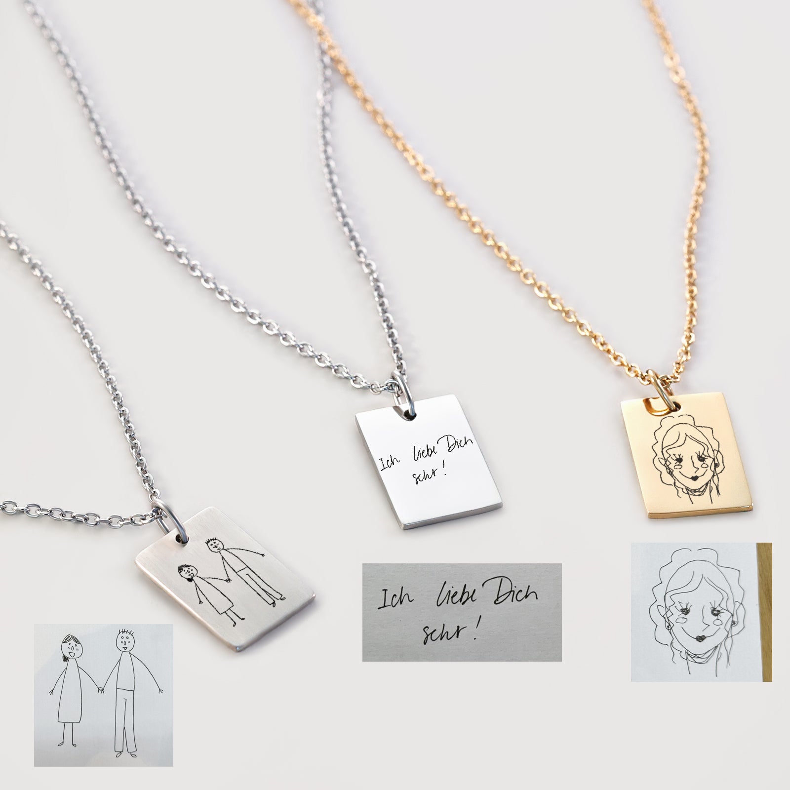 Personalisierte Halskette mit eigener Handschrift oder Kinderzeichnung
