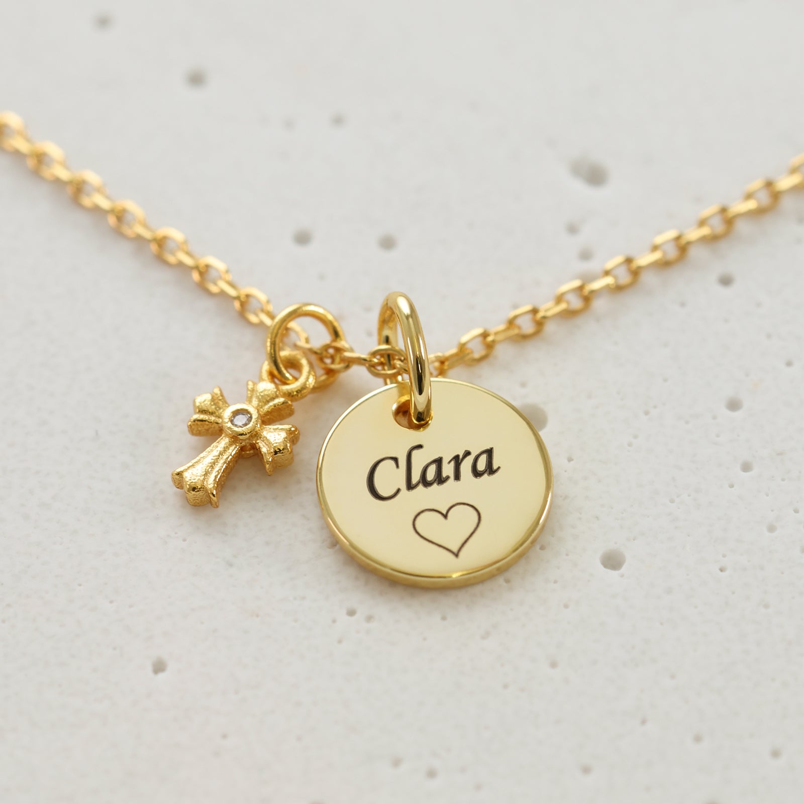 Gravurkette mit kleinem funkelnden Kreuz – 925 Sterling Silber