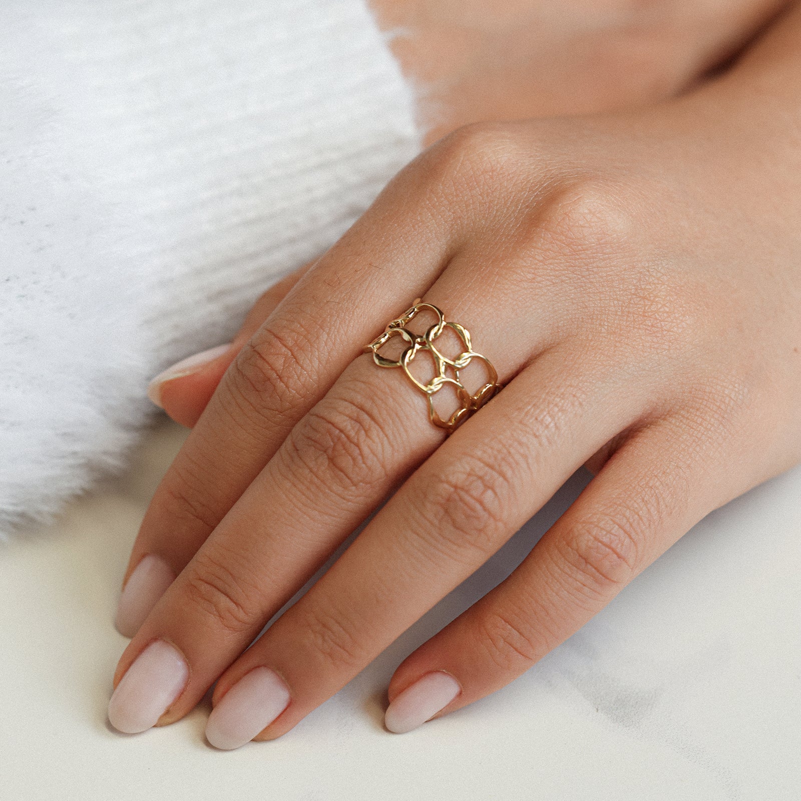 Goldener Ring im Kettendesign – Edelstahl, verstellbar