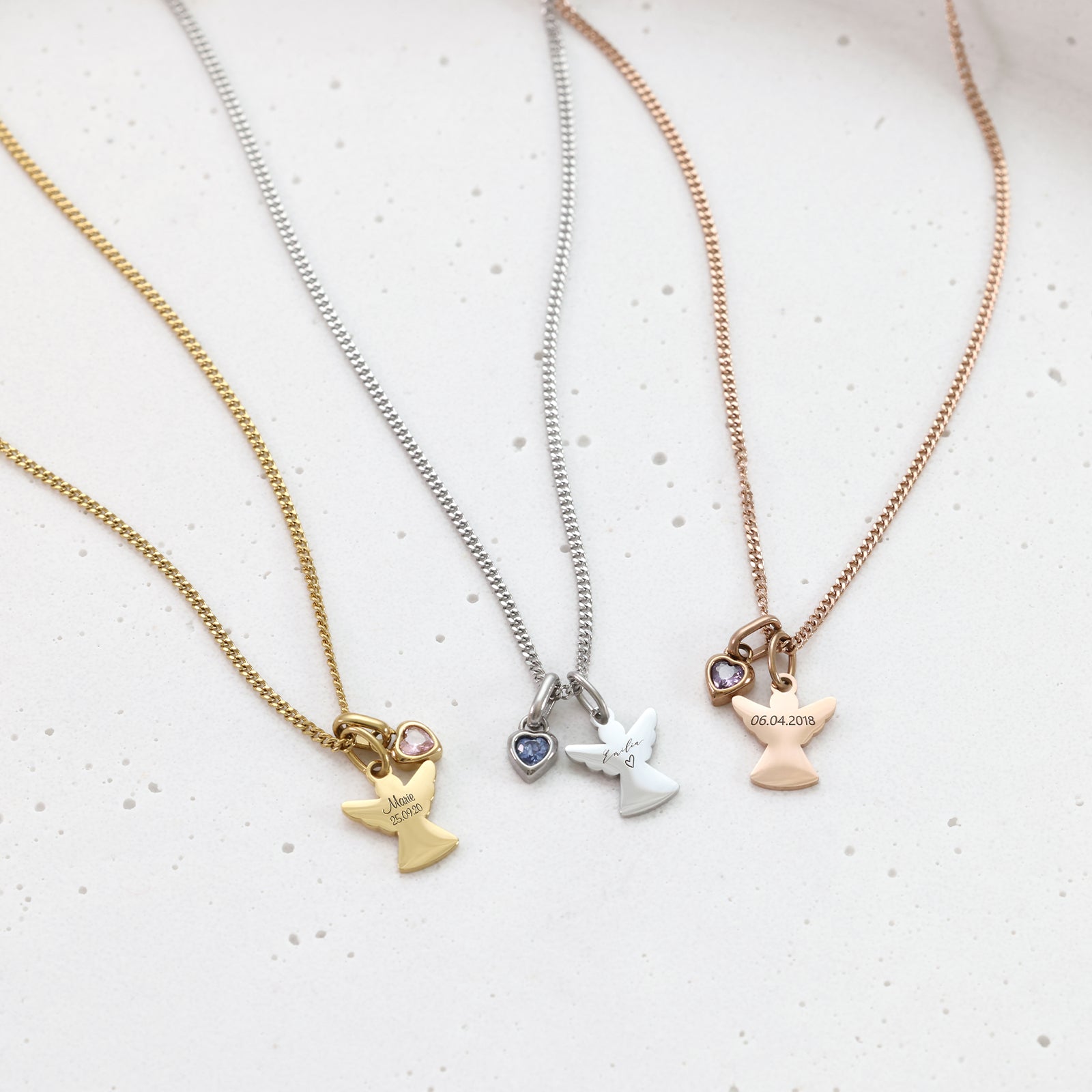 Guardian Angel Necklace with Heart Birthstone - Baptism Gift with Card