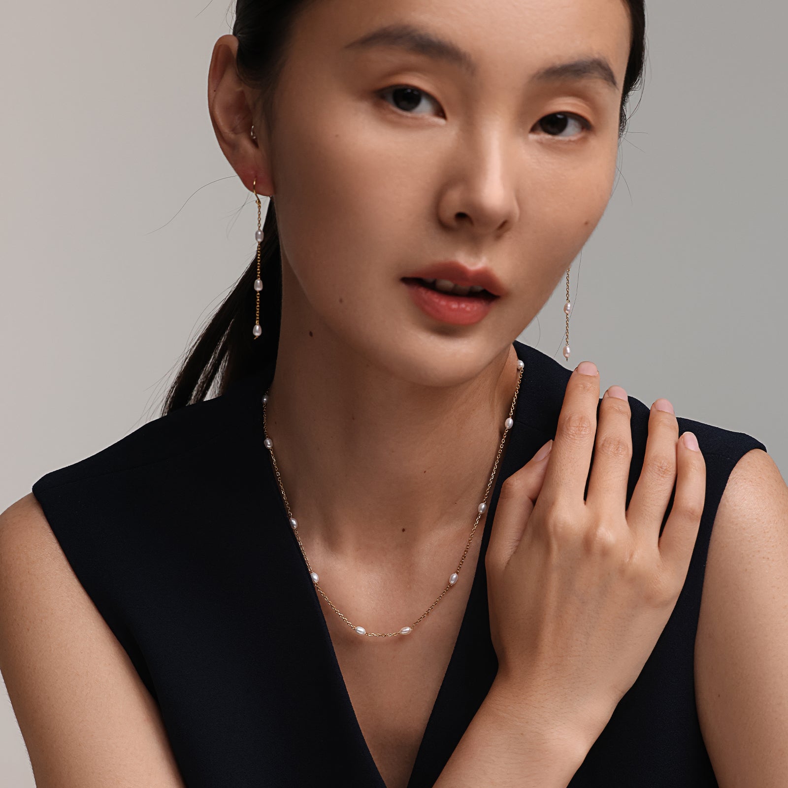 Zarte Kette mit Süßwasserperlen - 925 Sterling Silber