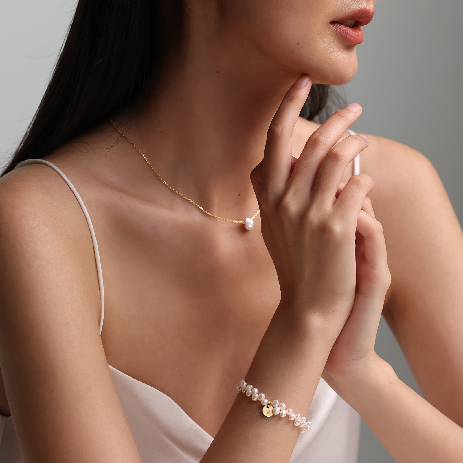 Süßwasserperlen Armband mit Gravur-Plättchen - 925er Sterling Silber Damen Armband VIVIANNASCHMUCK