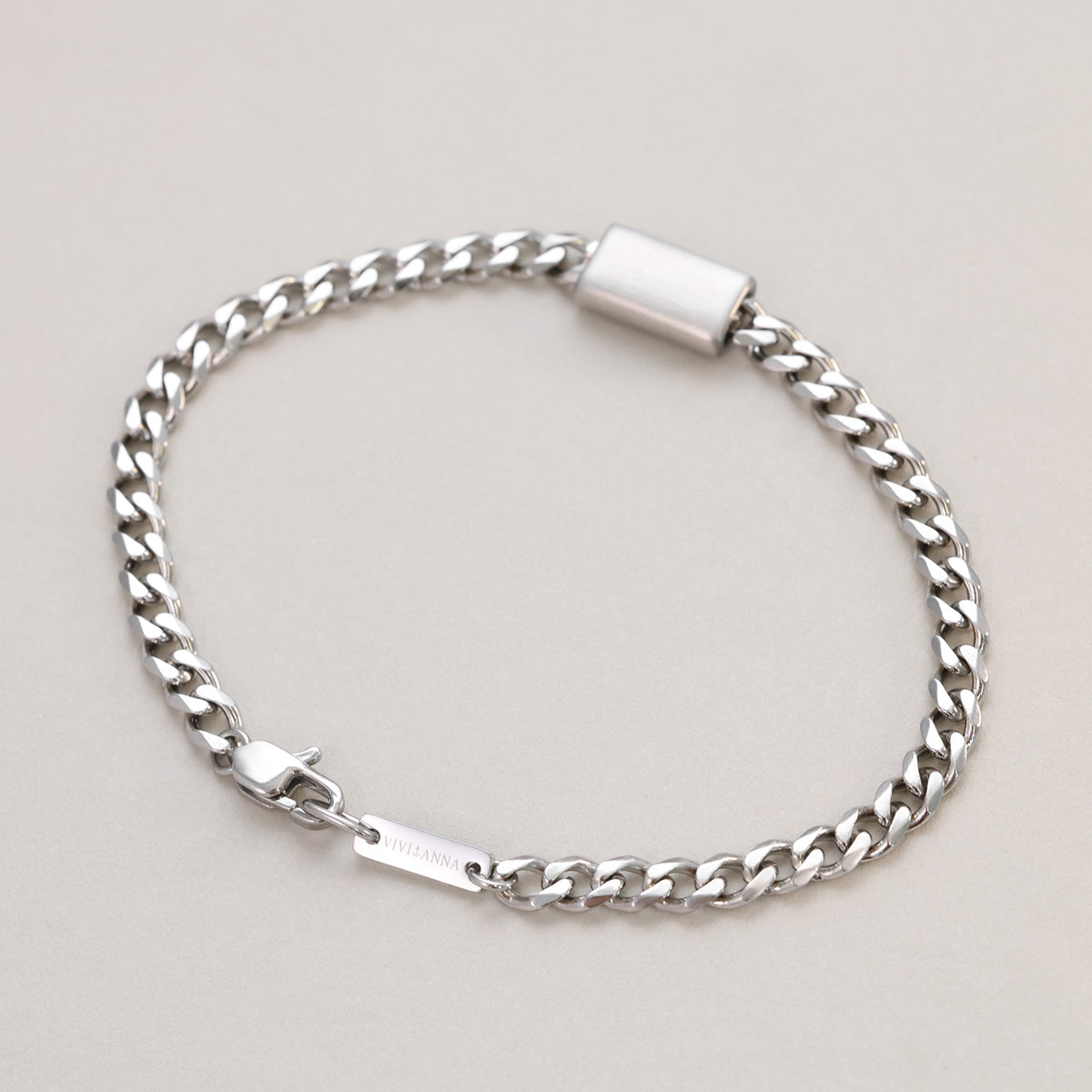 Men's Bracelet with Engravable Bead - Stainless Steel