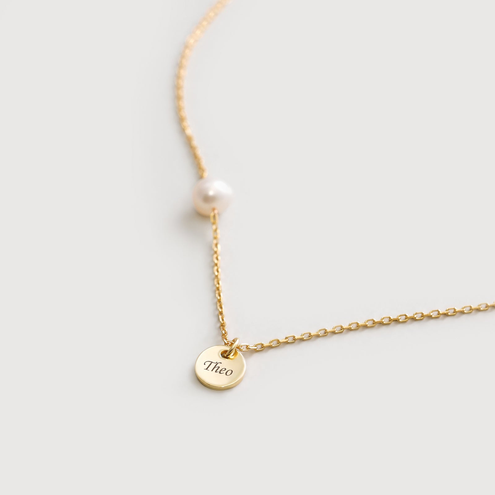 Süßwasserperle Kette mit personalisiertem Plättchen  - 925er Sterling Silber