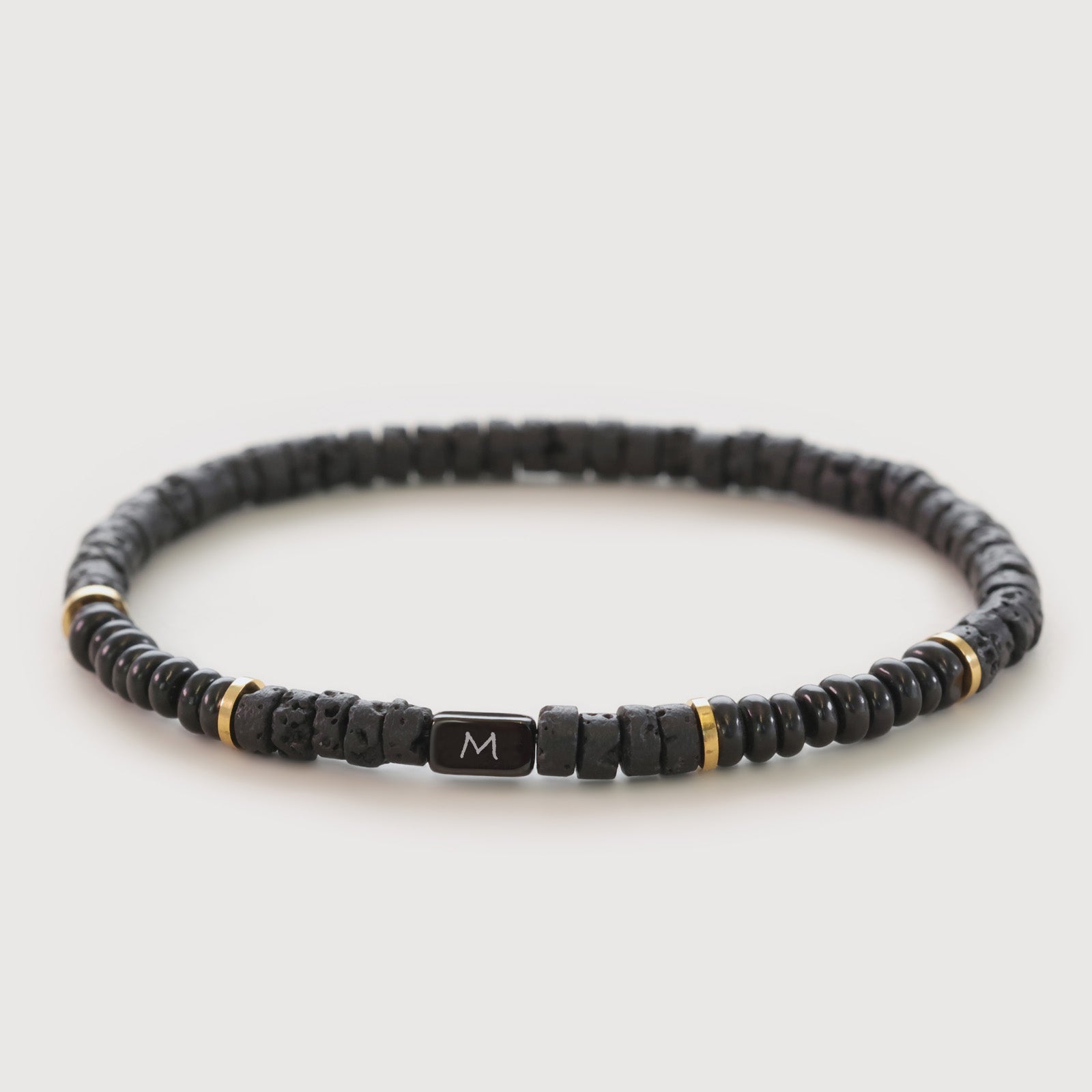 Herren Armband aus Lavastein, schwarzem Turmalin & Hämatit – personalisierbar Herren Armband VIVIANNASCHMUCK