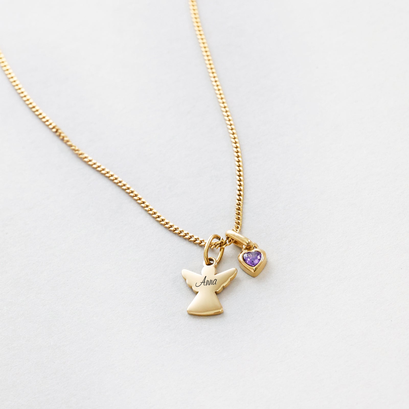 Guardian Angel Necklace with Heart Birthstone - Baptism Gift with Card