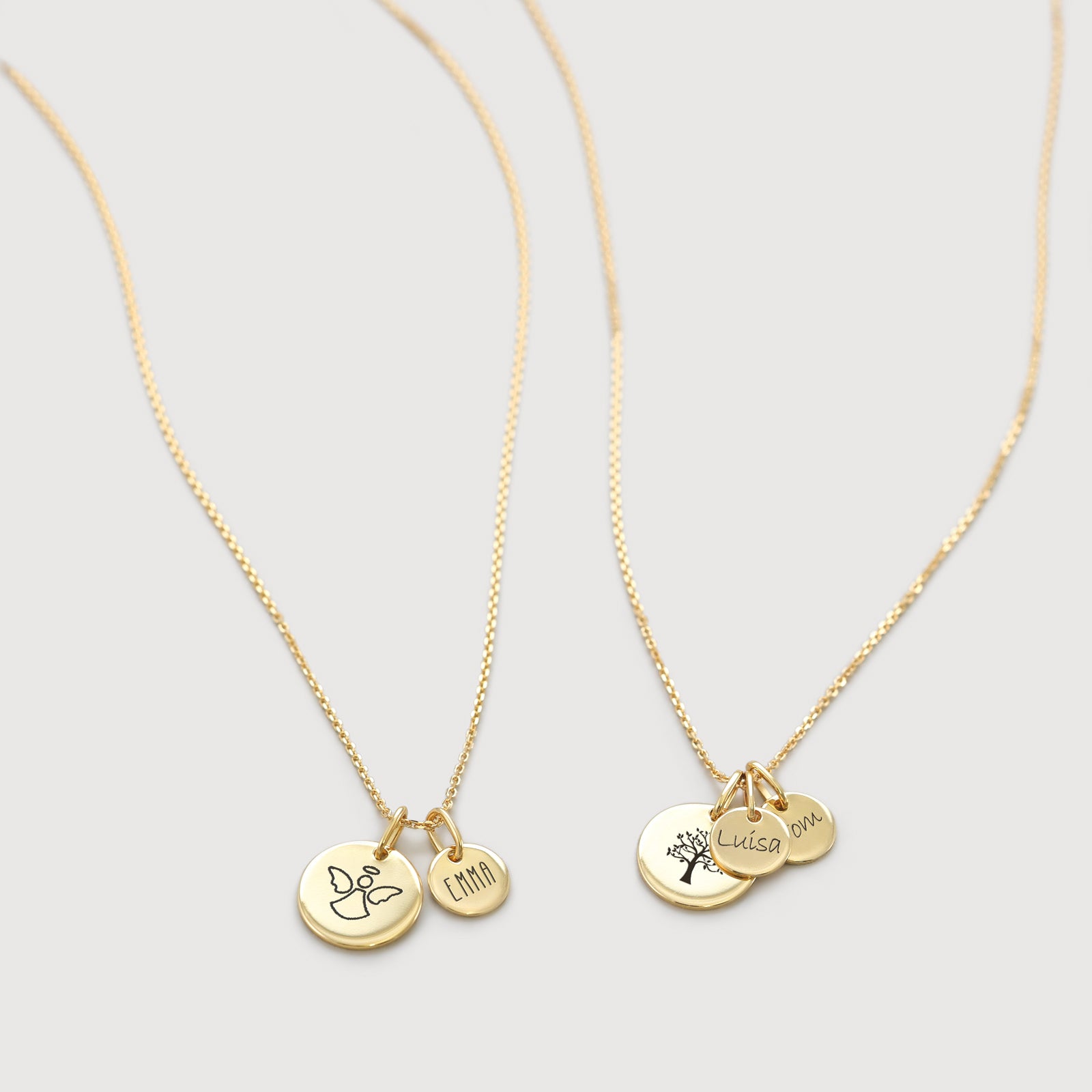 Personalisierte Familienkette mit großen und kleinen Gravurplättchen - 925 Sterling Silber Damen Halskette VIVIANNASCHMUCK