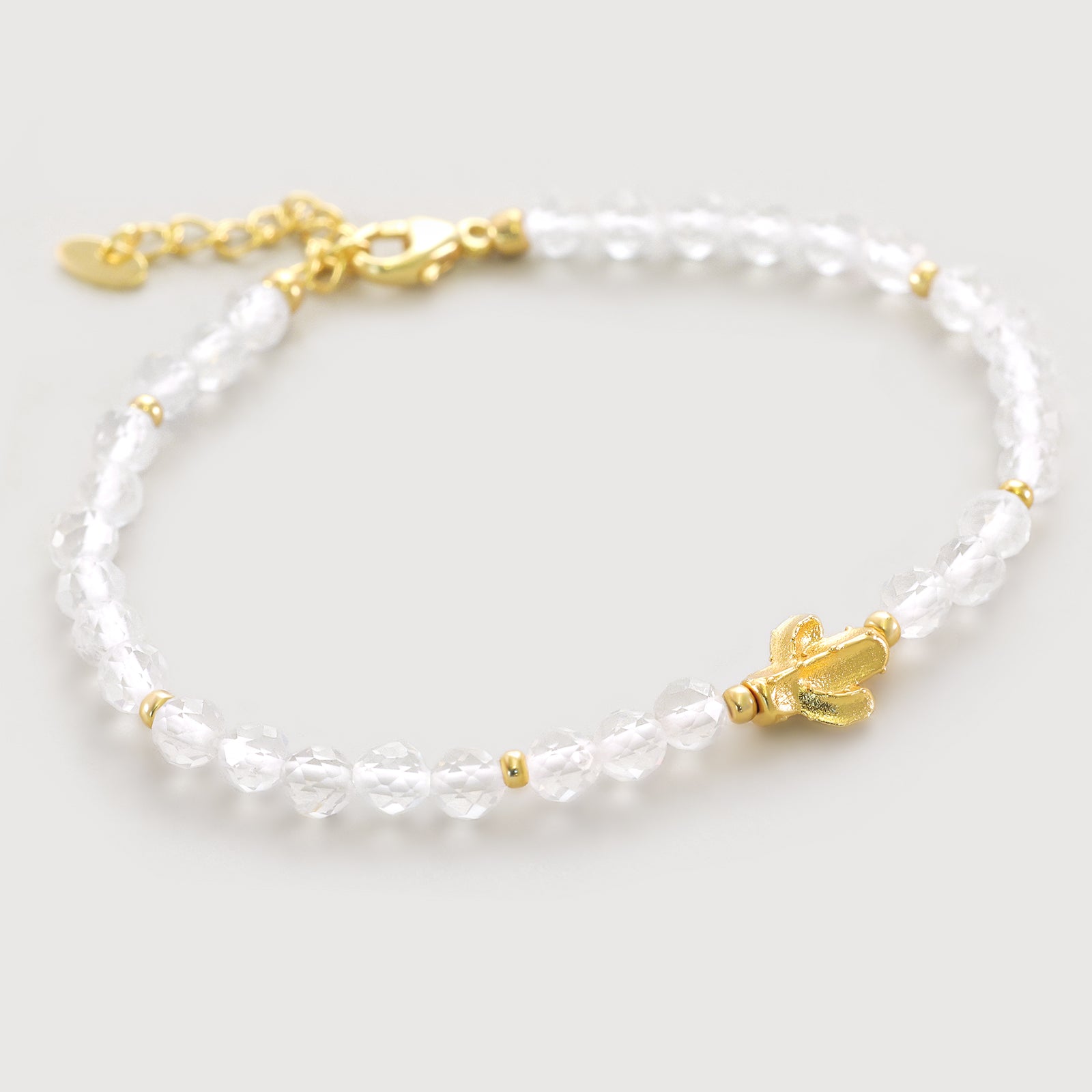 Bergkristall Armband mit Kaktus Charm - 925er Sterling Silber