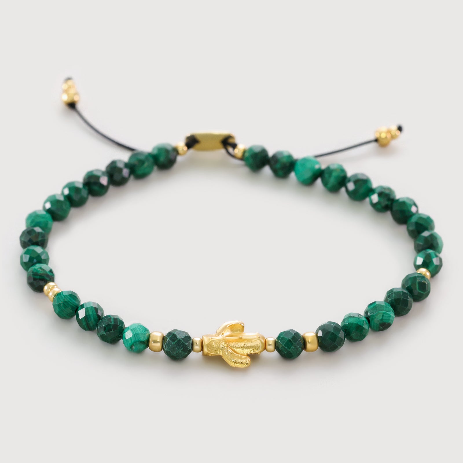 Malachit Armband mit Kaktus Charm - 925er Sterling Silber