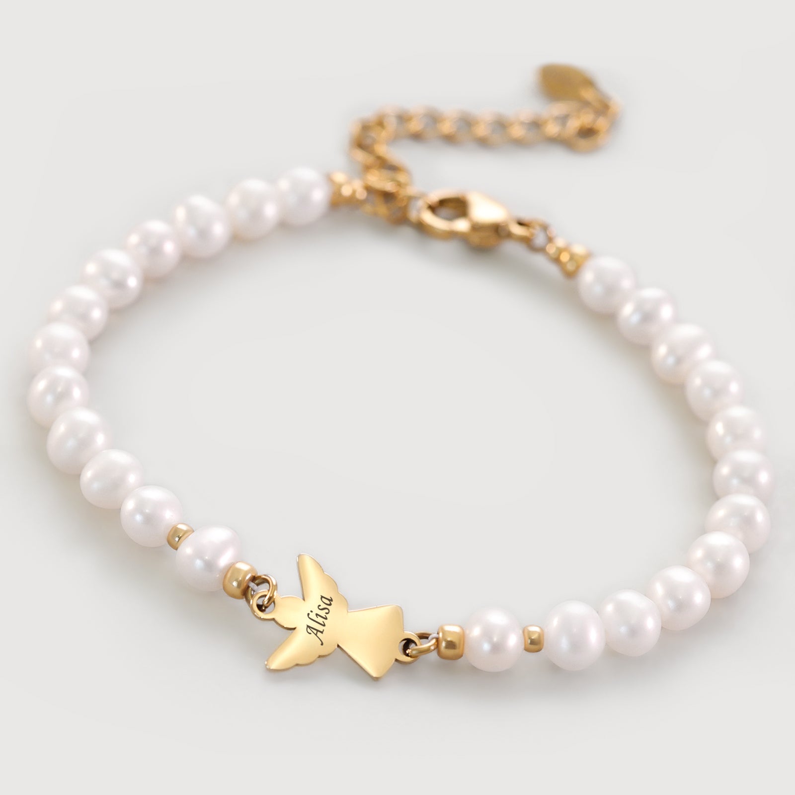 Perlenarmband mit Engel - Geschenk zur Taufe mit Karte Kinder Armband VIVIANNASCHMUCK