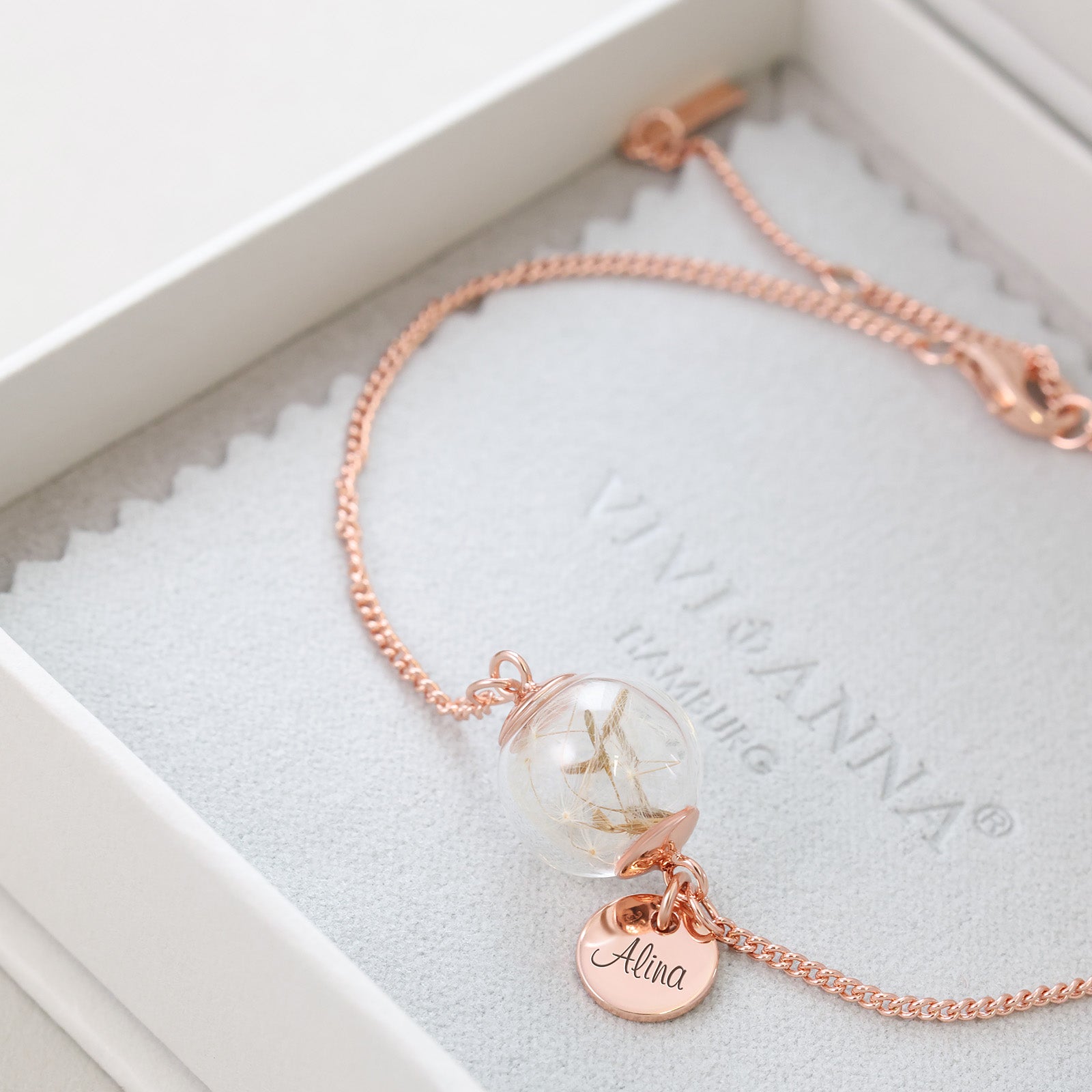 Pusteblumen Armband mit Wuschgravur- 925er Sterling Silber Damen Armband VIVIANNASCHMUCK