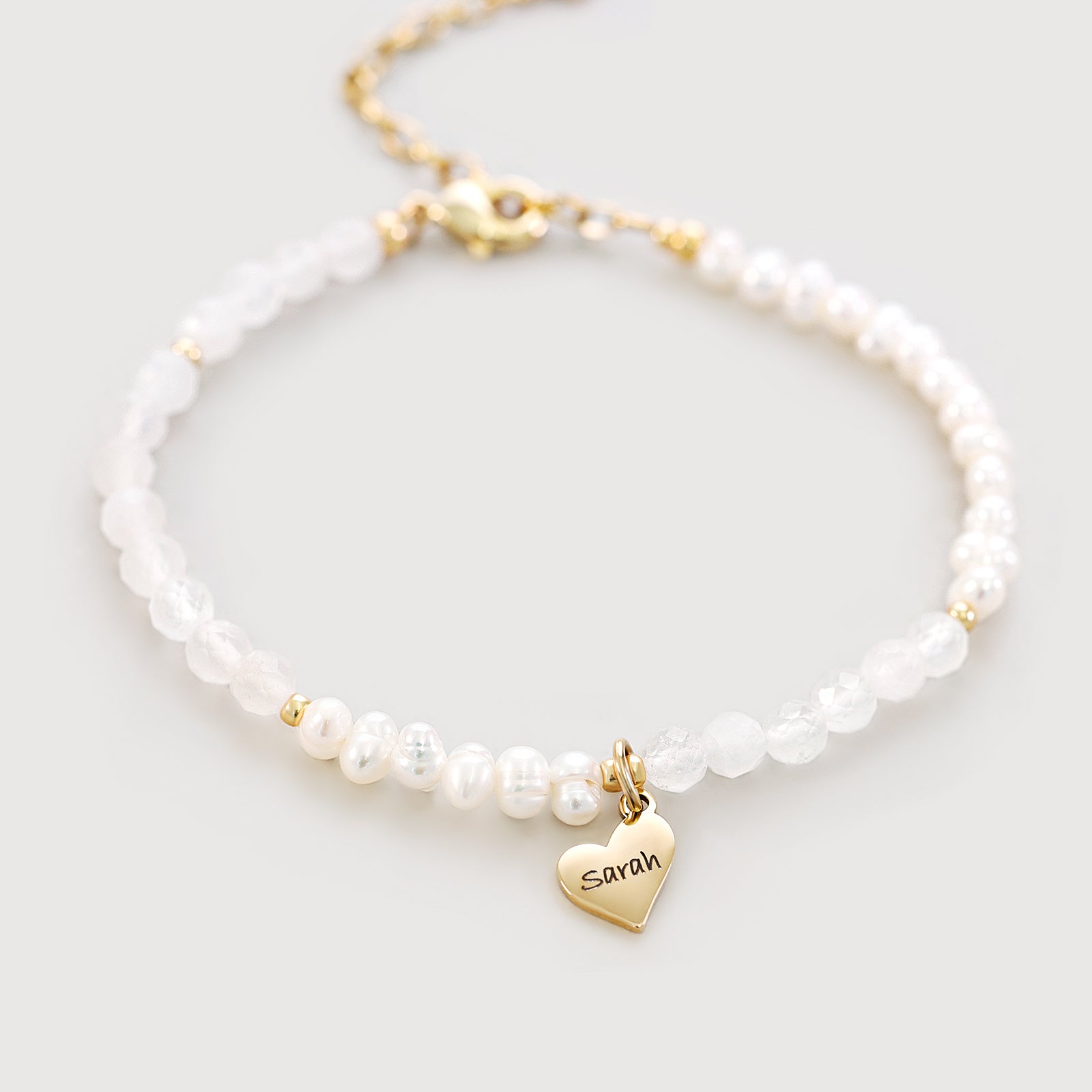 Freshwater pearl &amp; moonstone bracelet with heart pendant