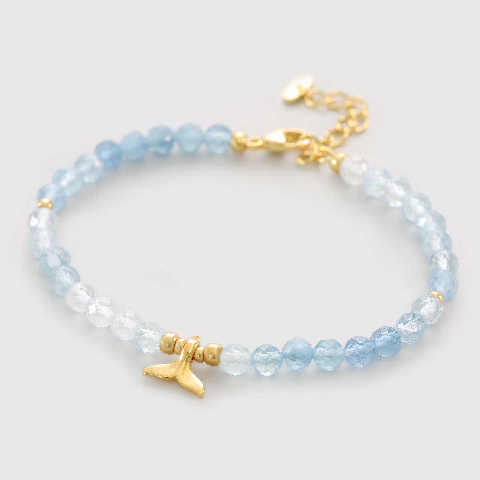 Aquamarin Armband mit Walflosse Anhänger - 925er Sterling Silber