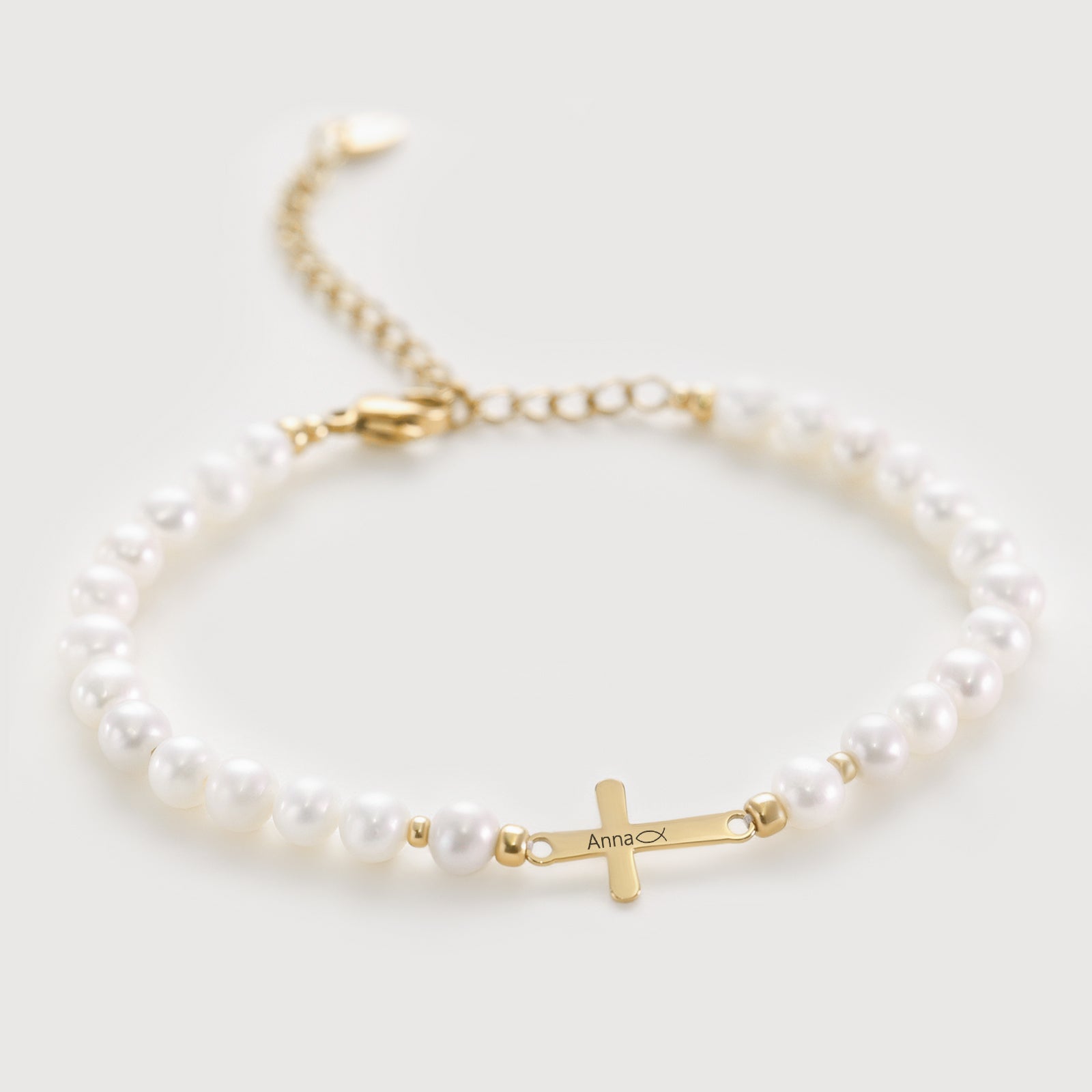 Süßwasserperlen Kreuz Armband - Geschenk zur Kommunion mit Karte
