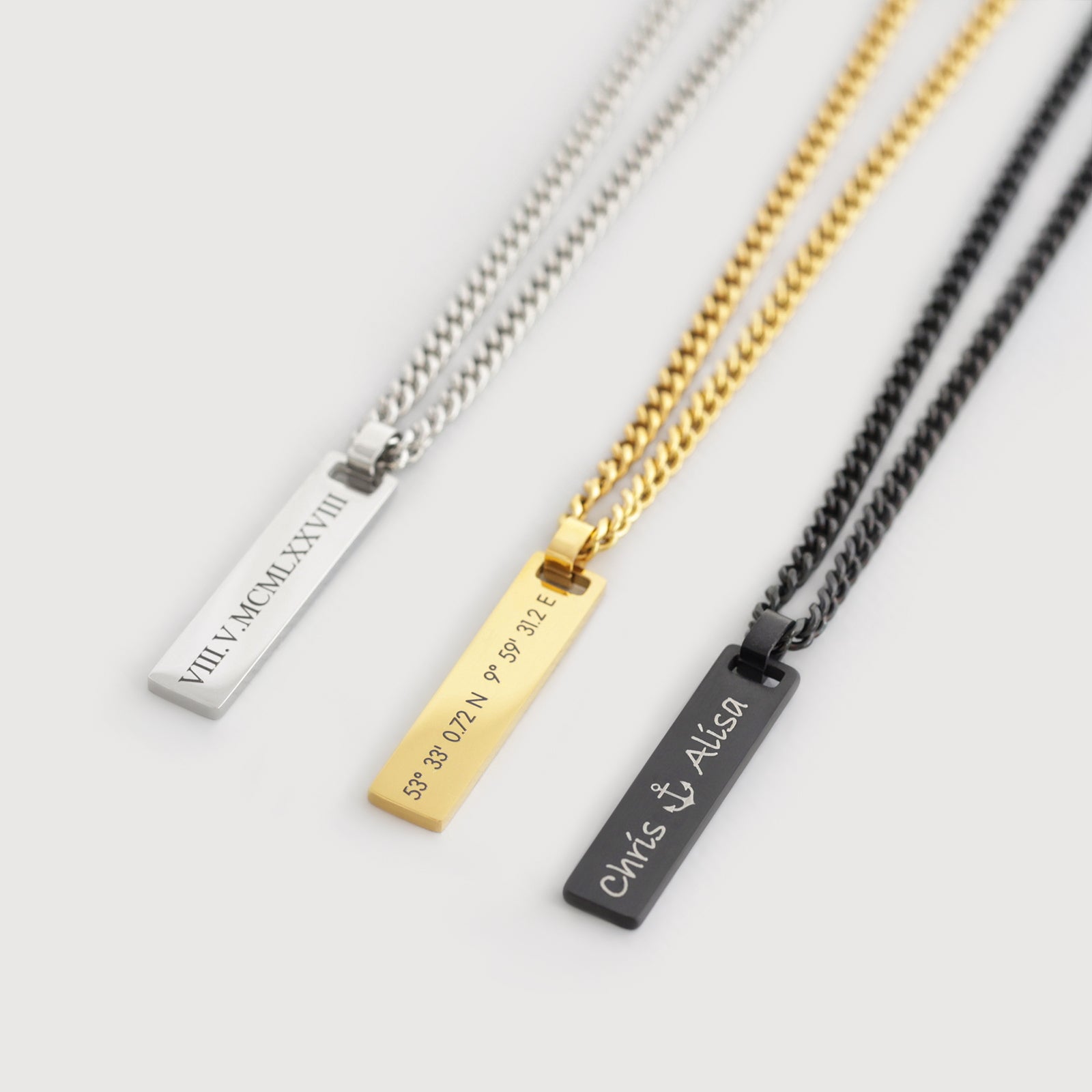 Gravierbare Herren Kette – Edelstahl Bar mit Wunschtext