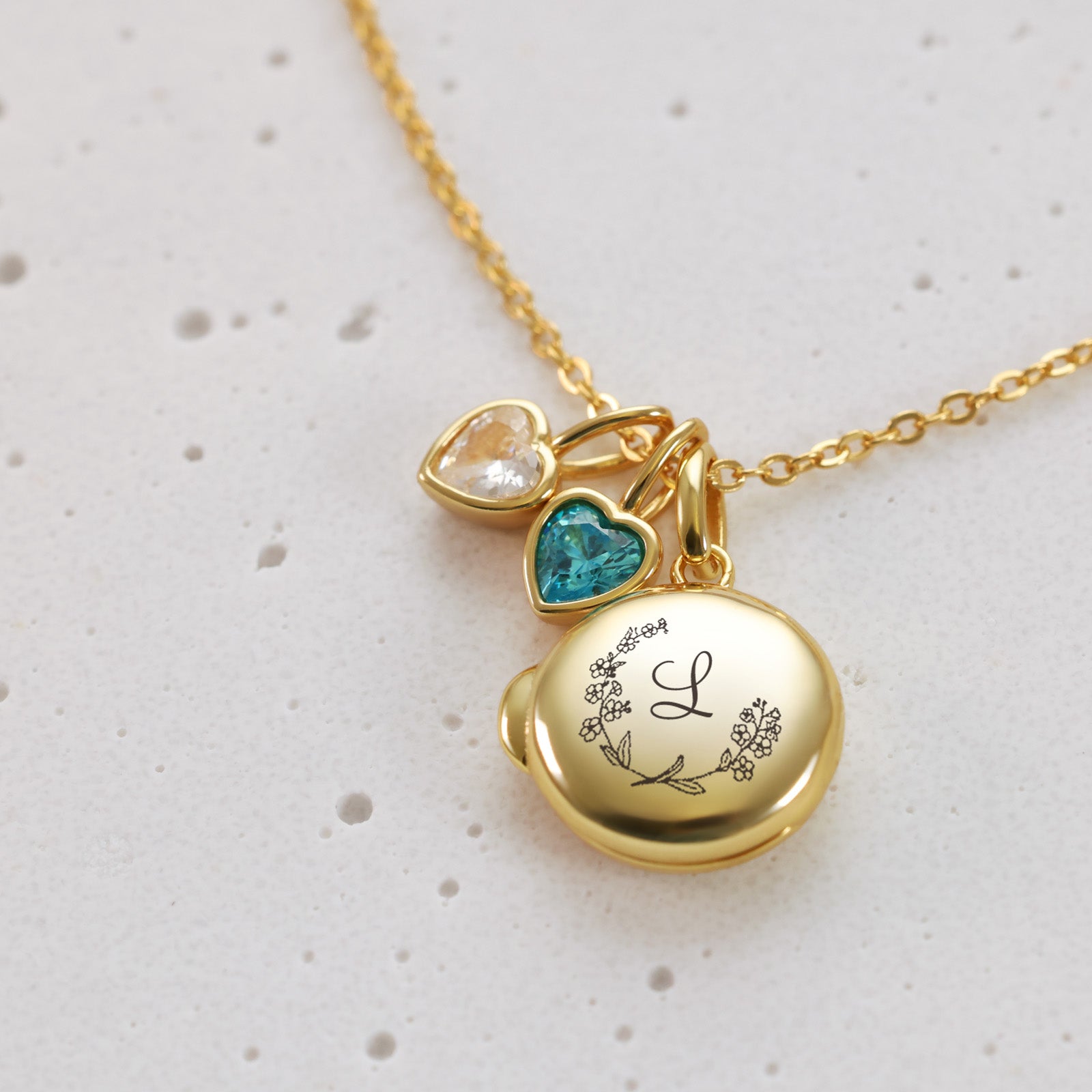 Mini Medaillon Kette mit Herz Geburtssteinen - 925 Sterling Silber