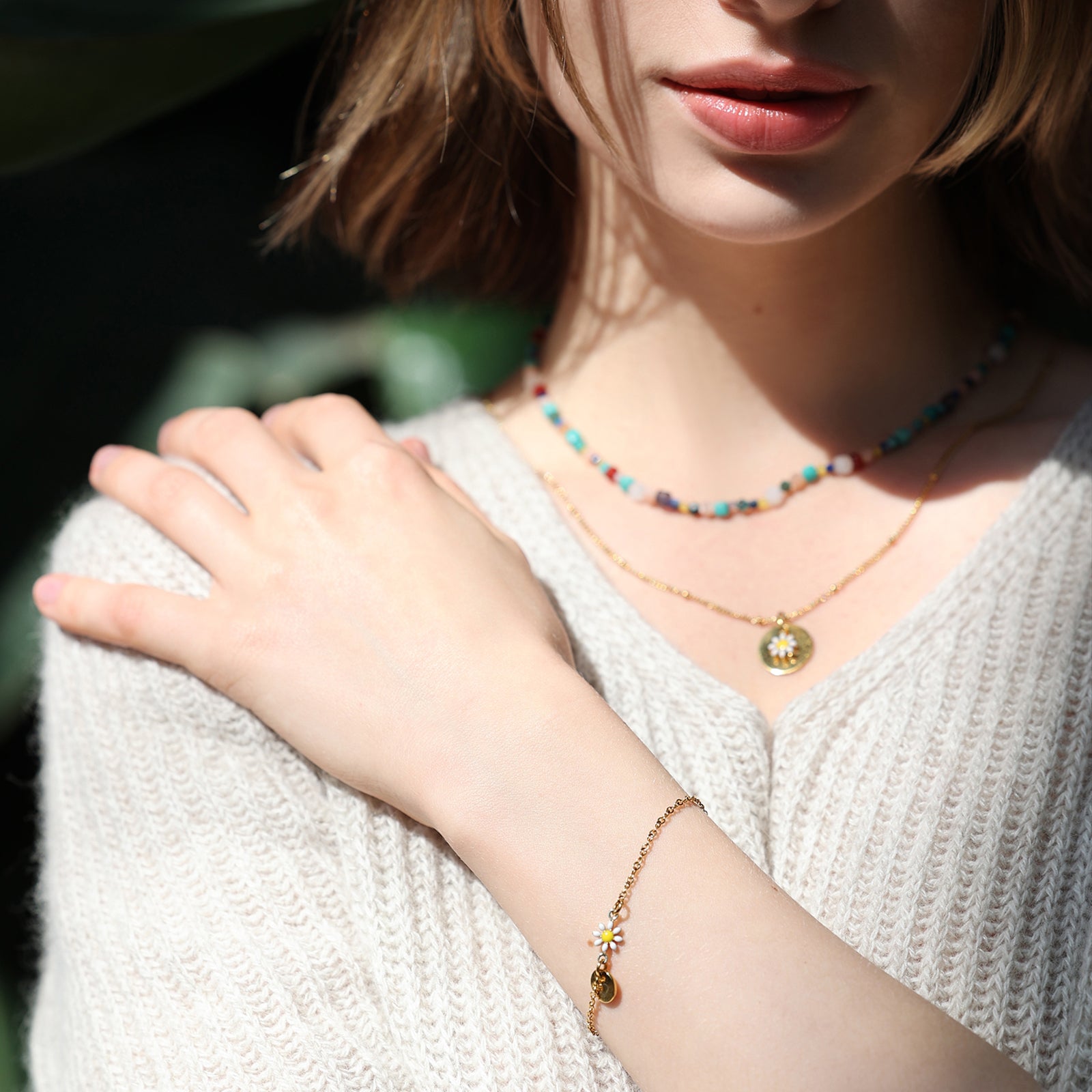 Mini-Gänseblümchen Armkette mit Gravurplättchen