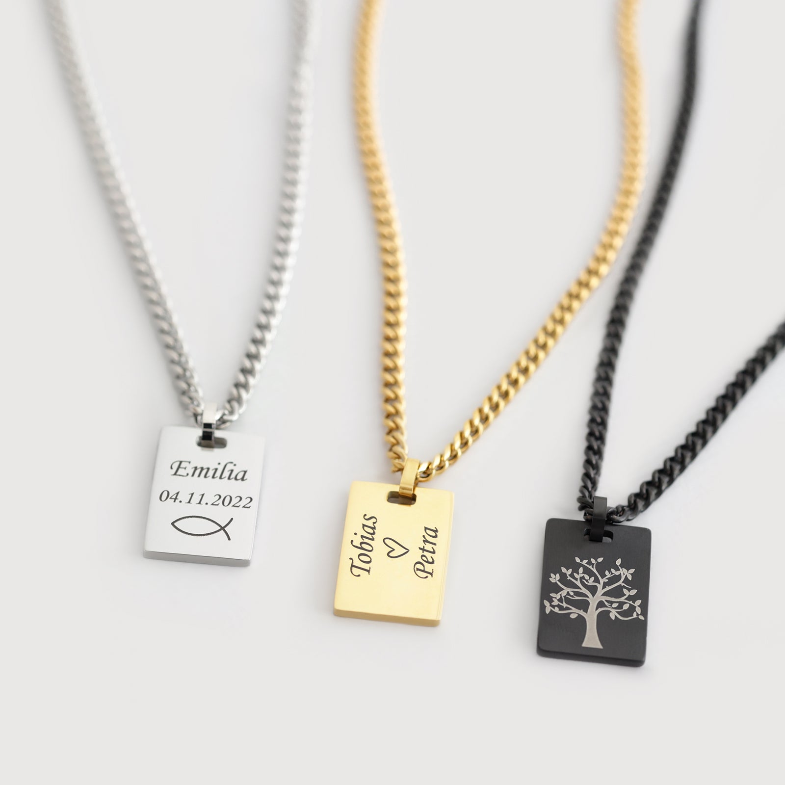 Edelstahl Herren Halskette mit eckigem Gravur-Anhänger