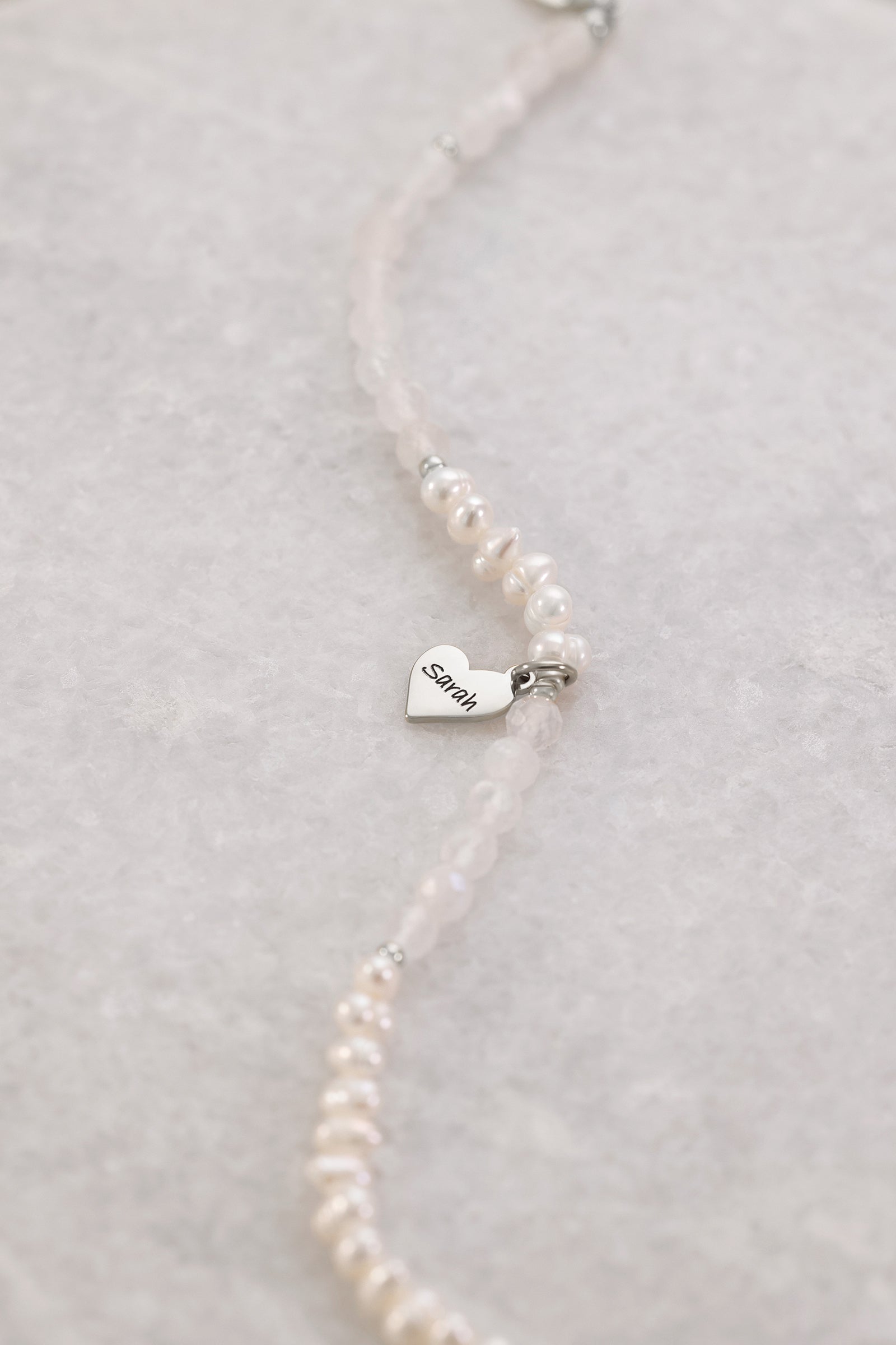 Freshwater pearl &amp; moonstone bracelet with heart pendant