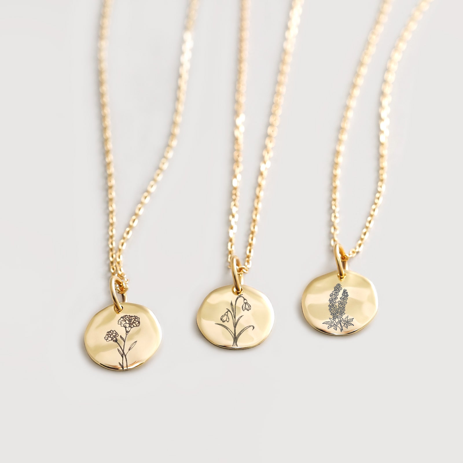 Geburtsblumen Kette mit Hammerschlagplättchen - 925er Sterling Silber Damen Halskette VIVIANNASCHMUCK