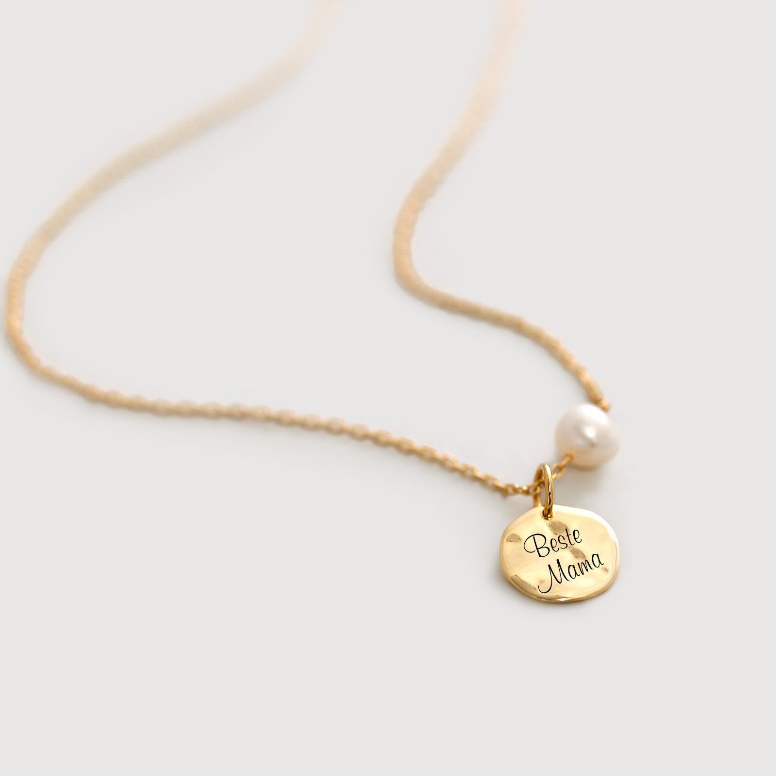 Hammerschlag Plättchen-Kette mit Süßwasserperlen - 925er Sterling Silber Damen Halskette VIVIANNASCHMUCK