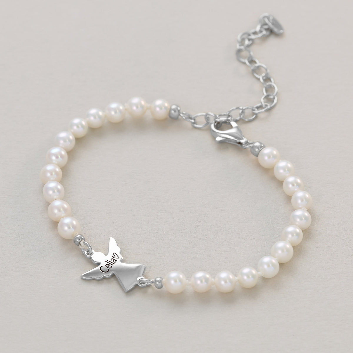 Schutzengel Perlenarmband mit Gravur - Geschenk mit Karte - 925 Sterling Silber