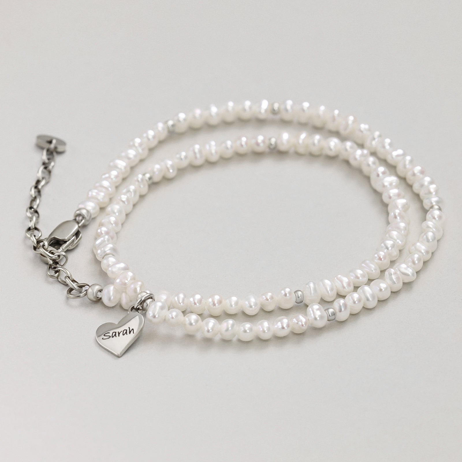 Perlenkette mit personalisierbarem Herzanhänger Damen Halskette VIVIANNASCHMUCK