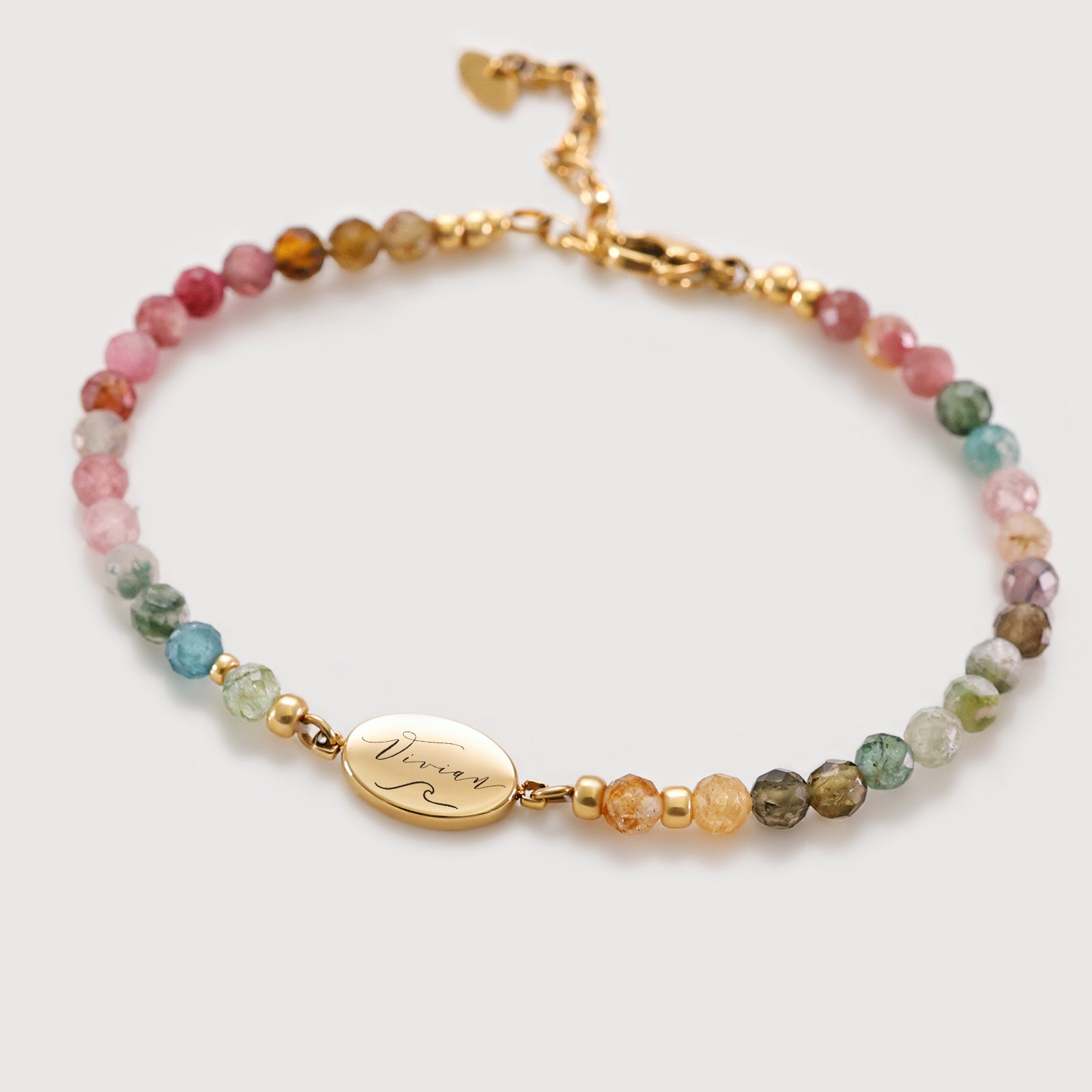 Regenbogen-Turmalin-Armband mit ovalem Plättchen