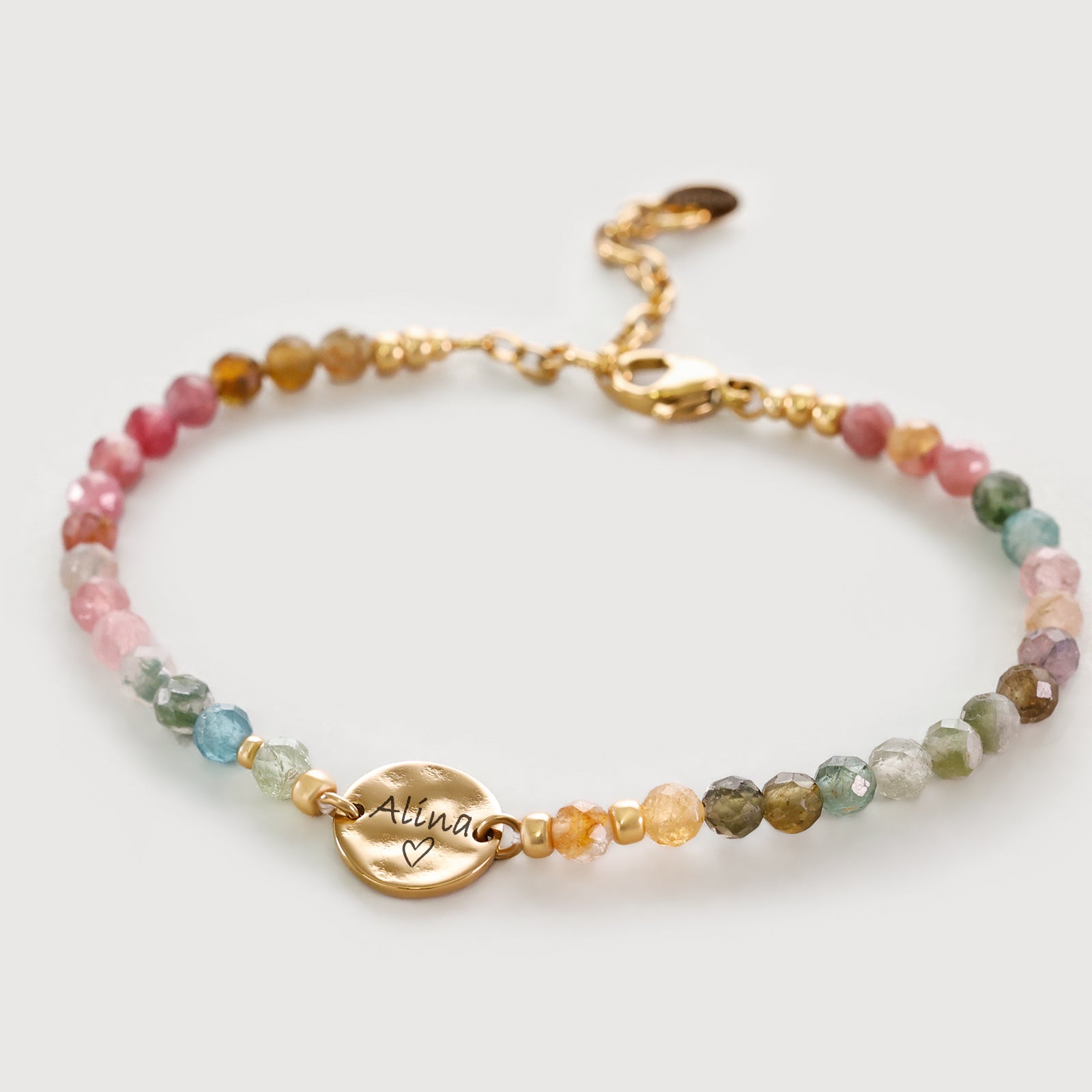 Regenbogen-Turmalin-Armband mit Hammerschlag Plättchen