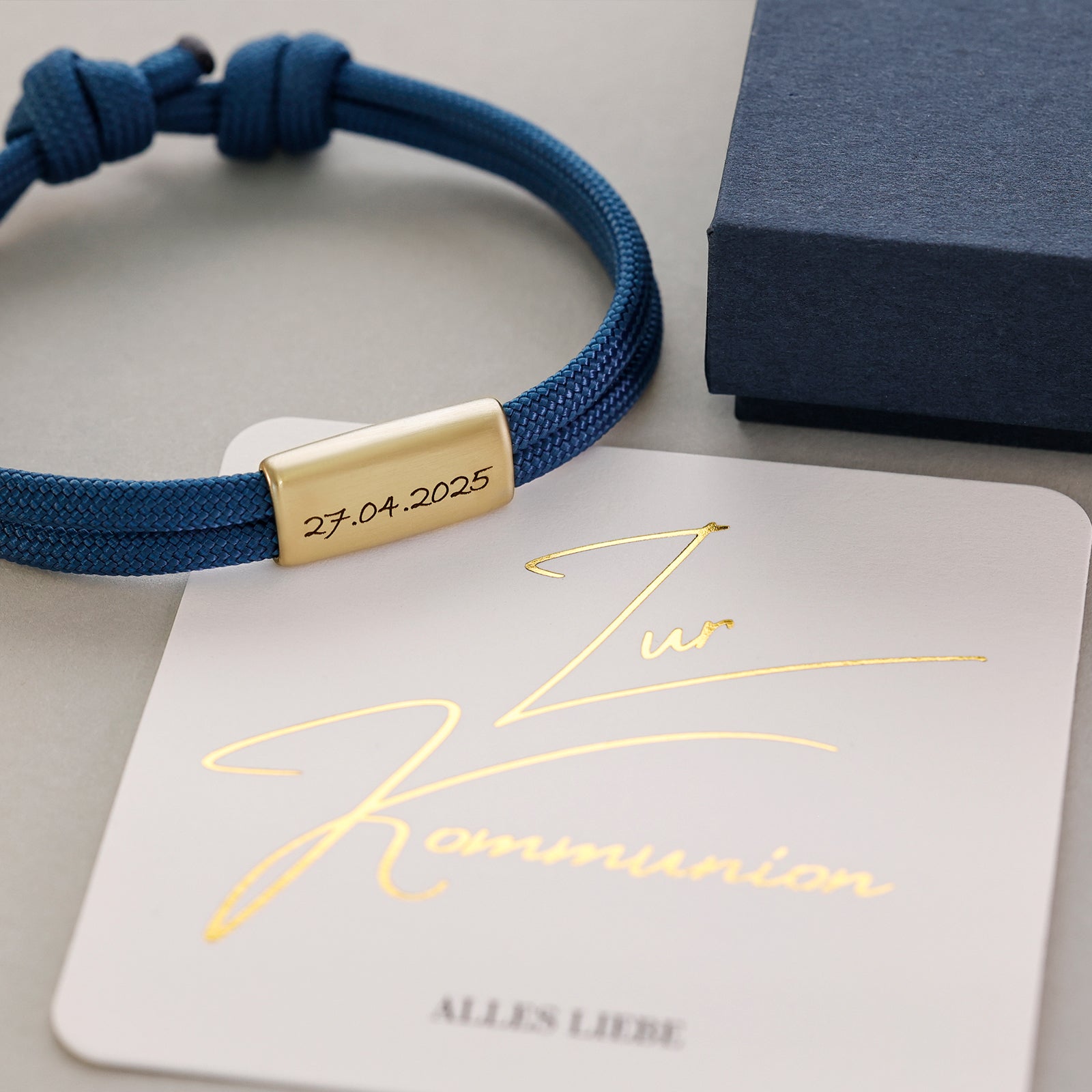 Personalisiertes Segeltau Armband mit Gravur - Geschenke zur Kommunion mit Karte Kinder Armband VIVIANNASCHMUCK