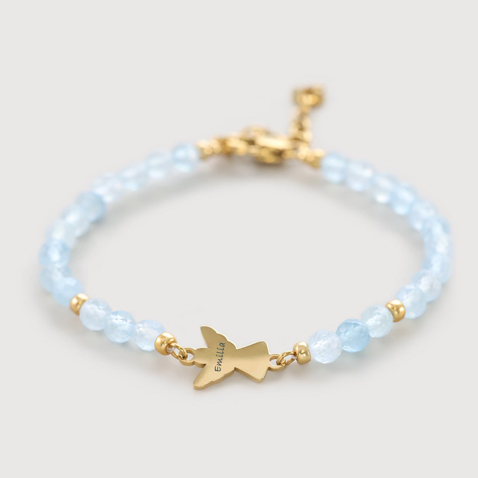 Aquamarin Schutzengel Armband mit Gravur Name - Geschenk zur Einschulung mit Karte Kinder Armband VIVIANNASCHMUCK