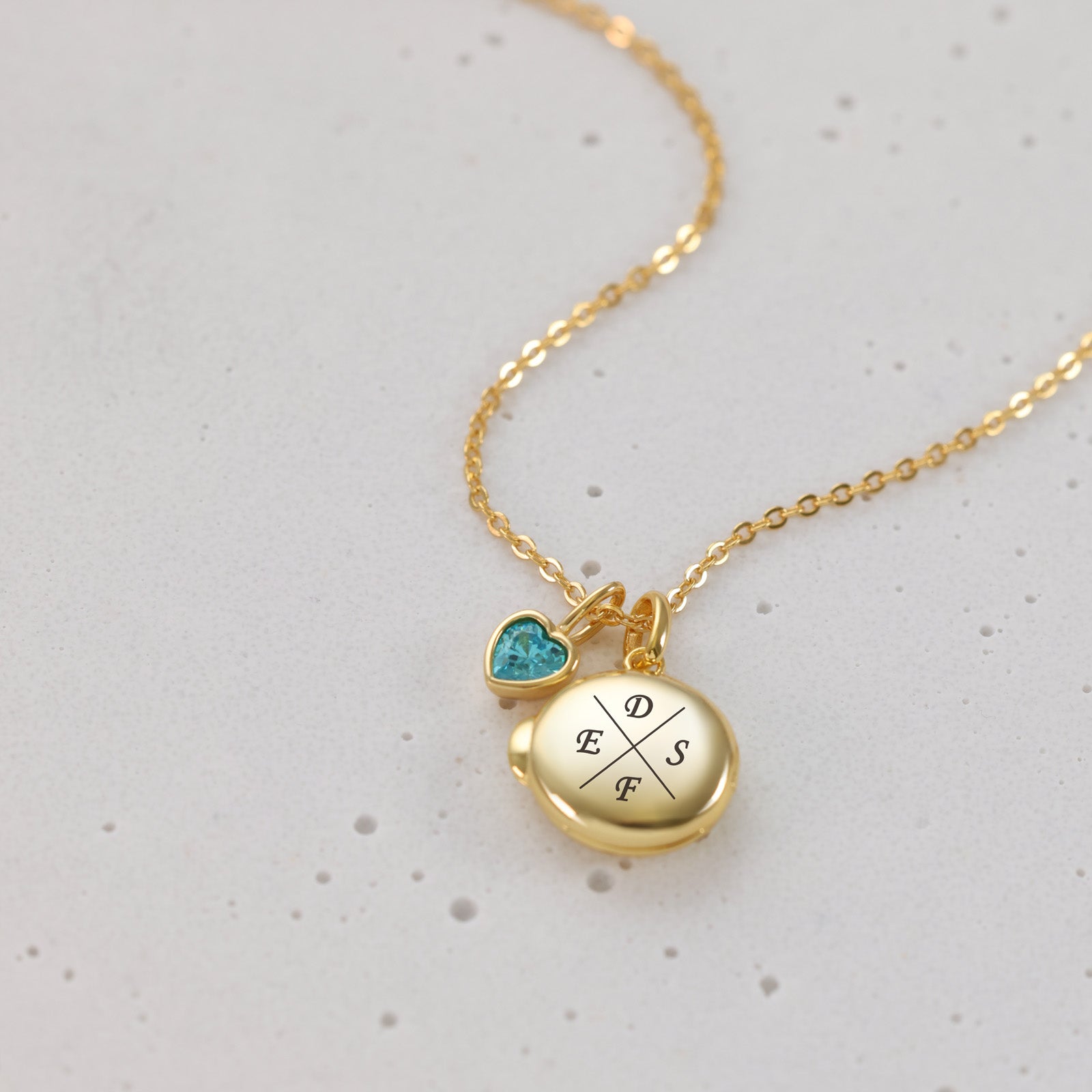 Mini Medaillon Kette mit Herz Geburtssteinen - 925 Sterling Silber