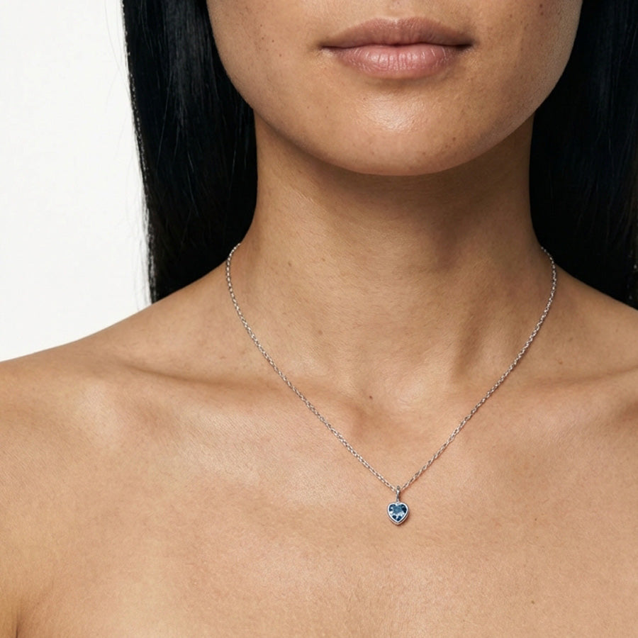 Geburtsstein-Kette mit herzförmigen Anhängern aus Zirkonia - 925 Sterling Silber Damen Halskette VIVIANNASCHMUCK