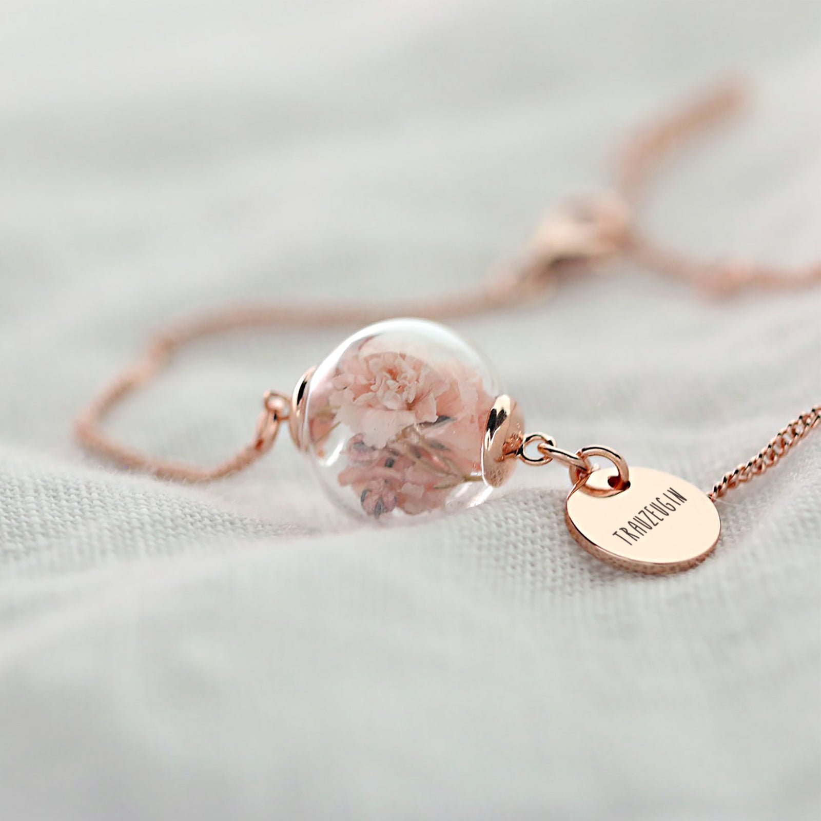 925 silver bracelet with real flowers - personalized engraving - gypsophila pink - wedding - bridesmaid gift - A167