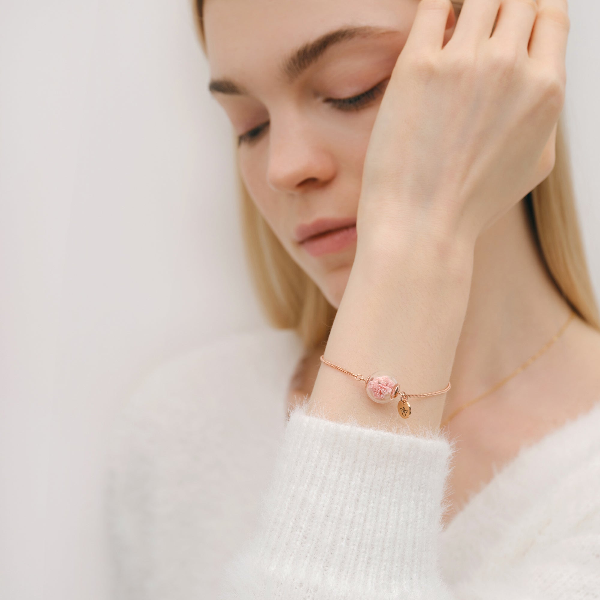 925 silver bracelet with real flowers - personalized engraving - gypsophila pink - wedding - bridesmaid gift - A167