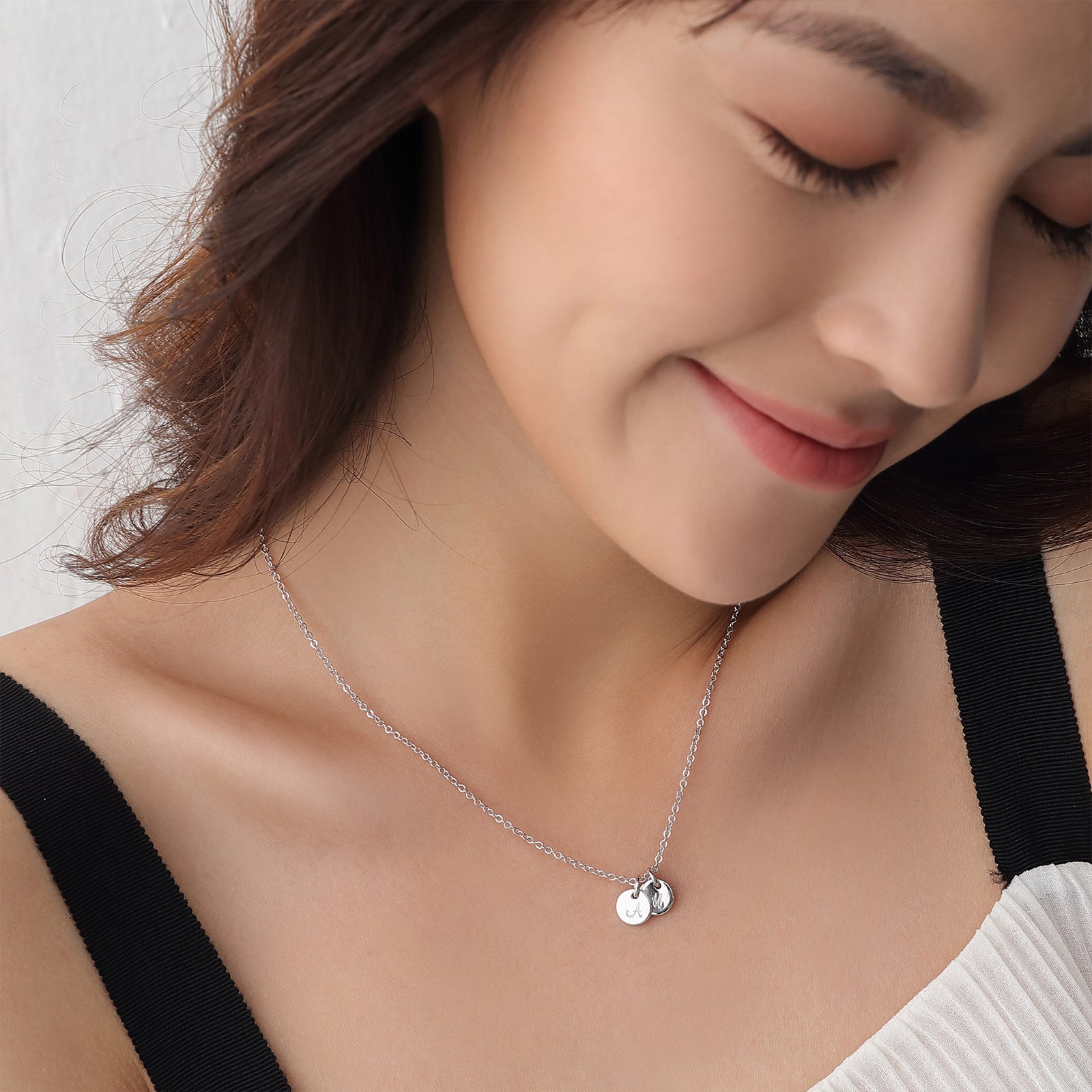 Personalisierte Kette mit rundem Plättchen - 925er Sterling Silber
