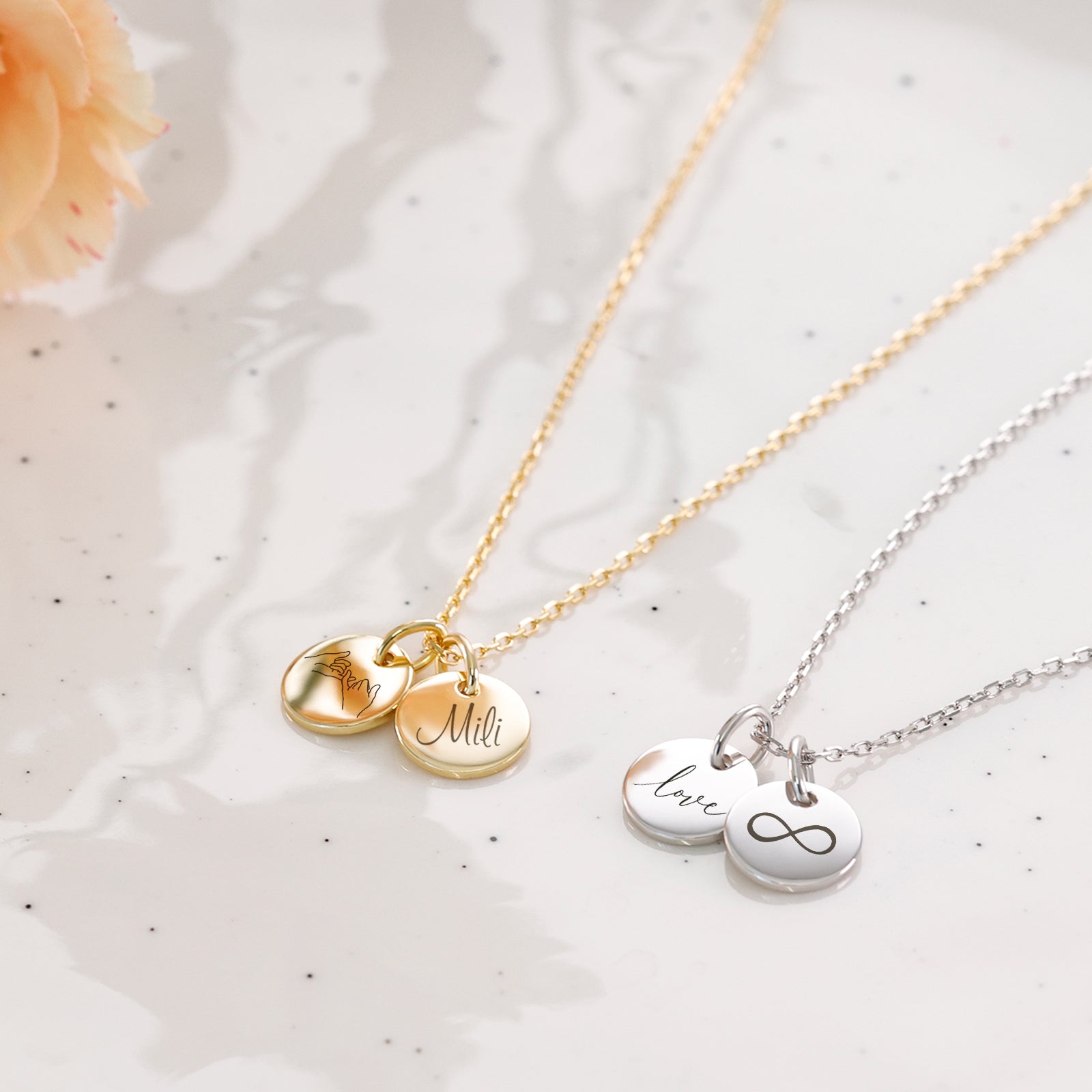 Personalized chains with round plate made of 925 sterling silver