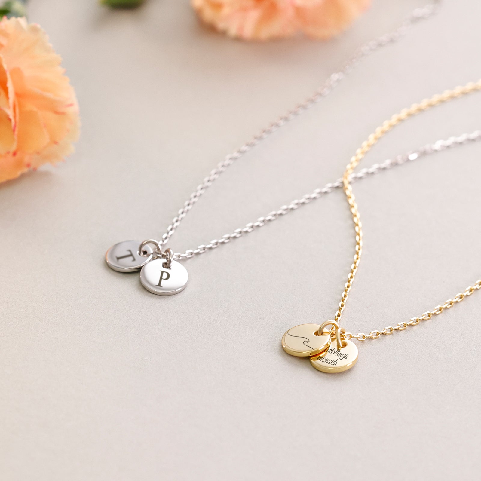 Personalisierte Kette mit rundem Plättchen - 925er Sterling Silber