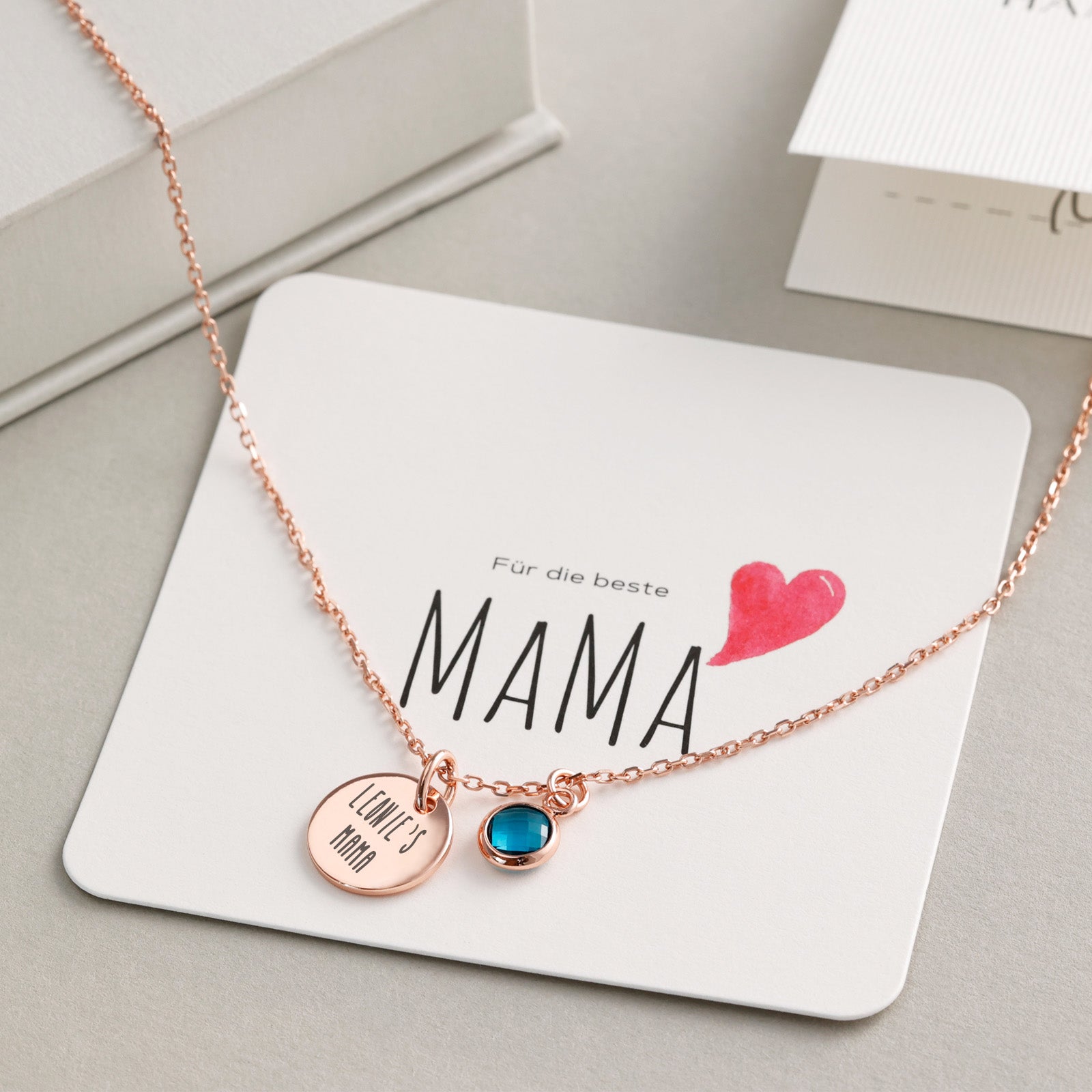Geburtsstein Kette - 925er Sterling Silber - Geschenk für Mama mit Karte