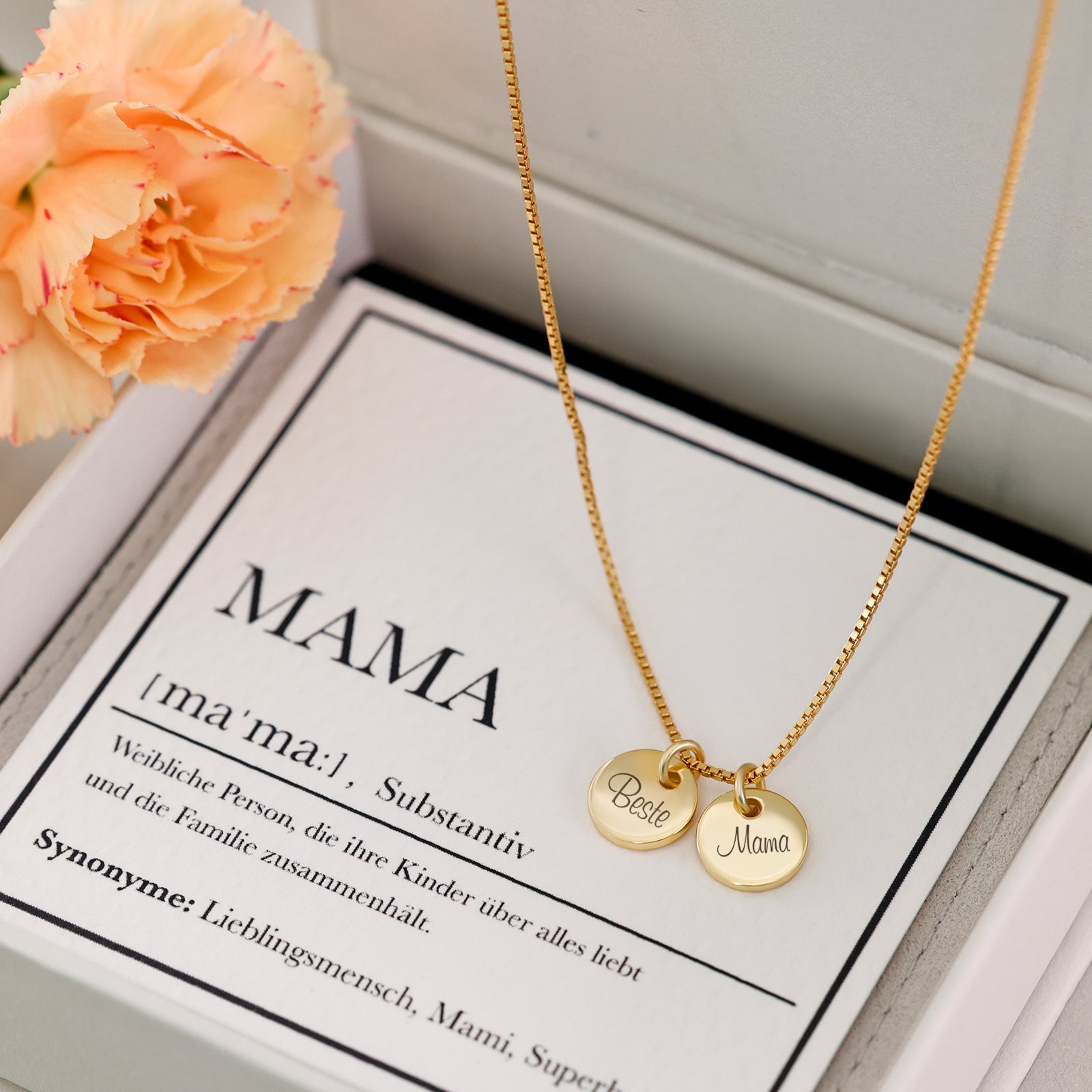 Mini-Plättchen Box Kette - 925er Sterling Silber - Geschenk für Mama mit Karte