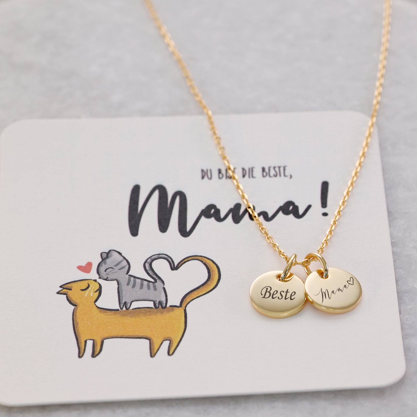 mini Plättchen-Kette - 925er Sterling Silber - Geschenk für Mama mit Karte