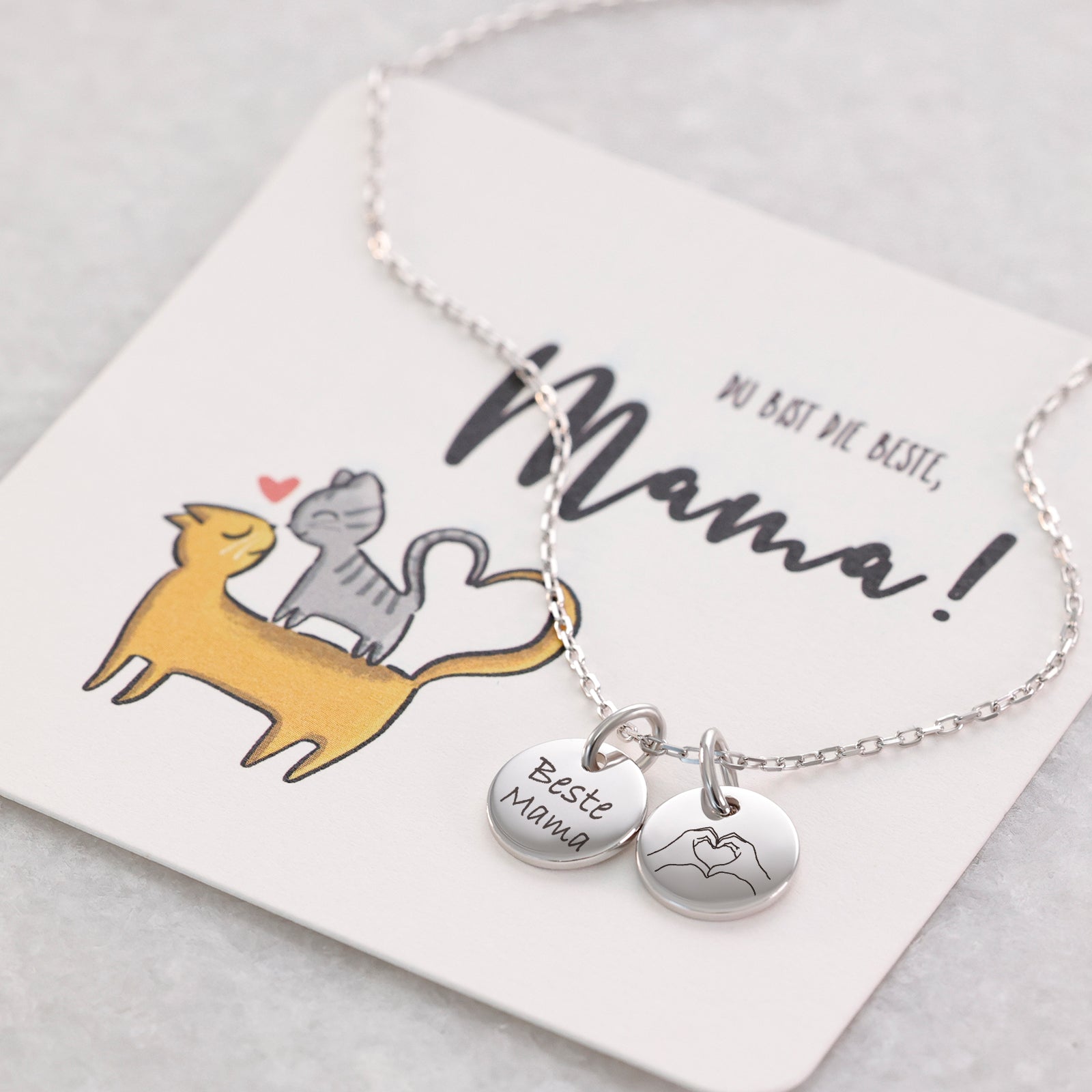mini Plättchen-Kette - 925er Sterling Silber - Geschenk für Mama mit Karte