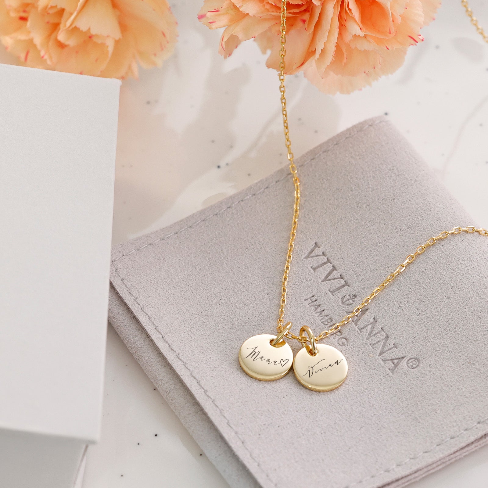 mini Plättchen-Kette - 925er Sterling Silber - Geschenk für Mama mit Karte