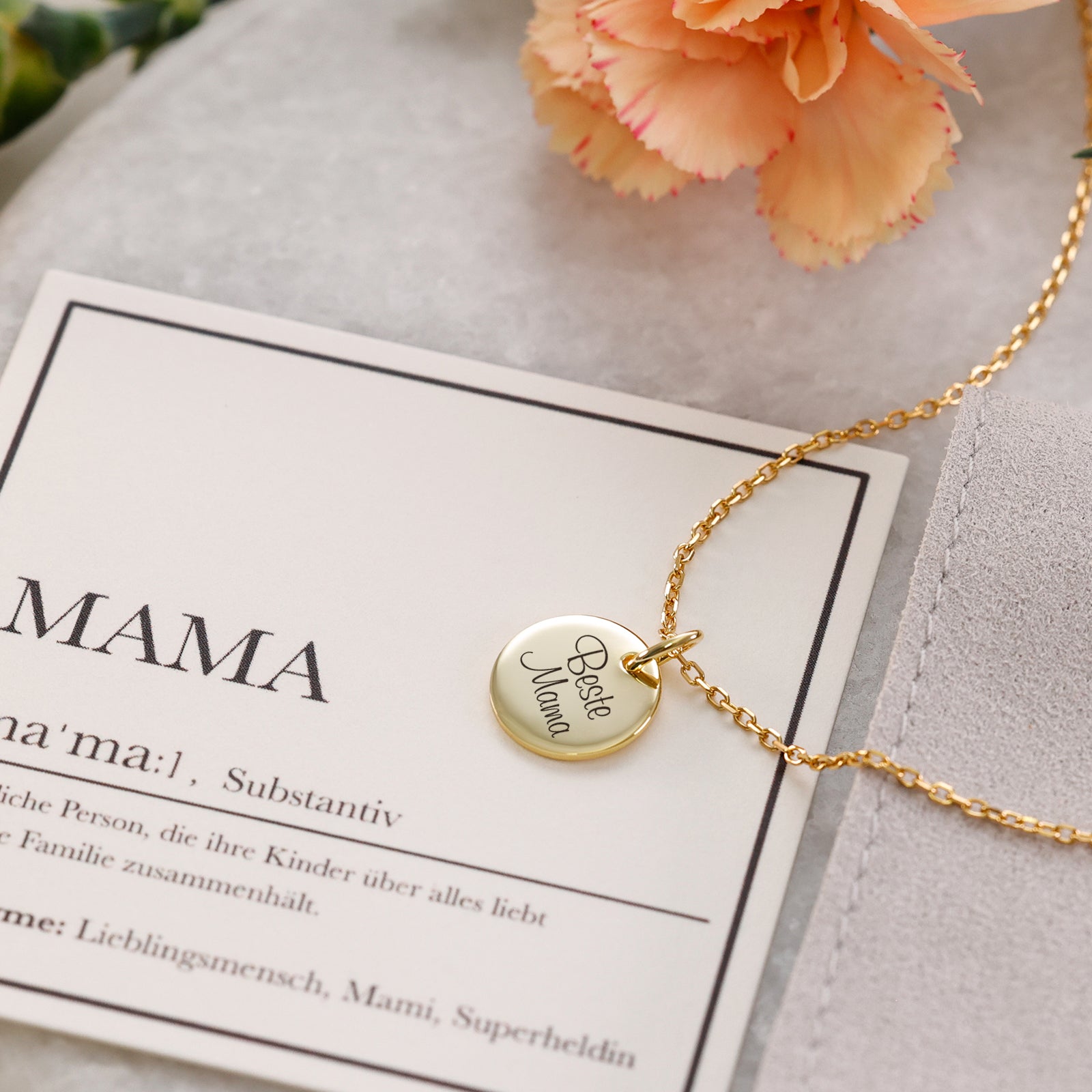 Plättchen-Kette - 925er Sterling Silber - Geschenk für Mama mit Karte
