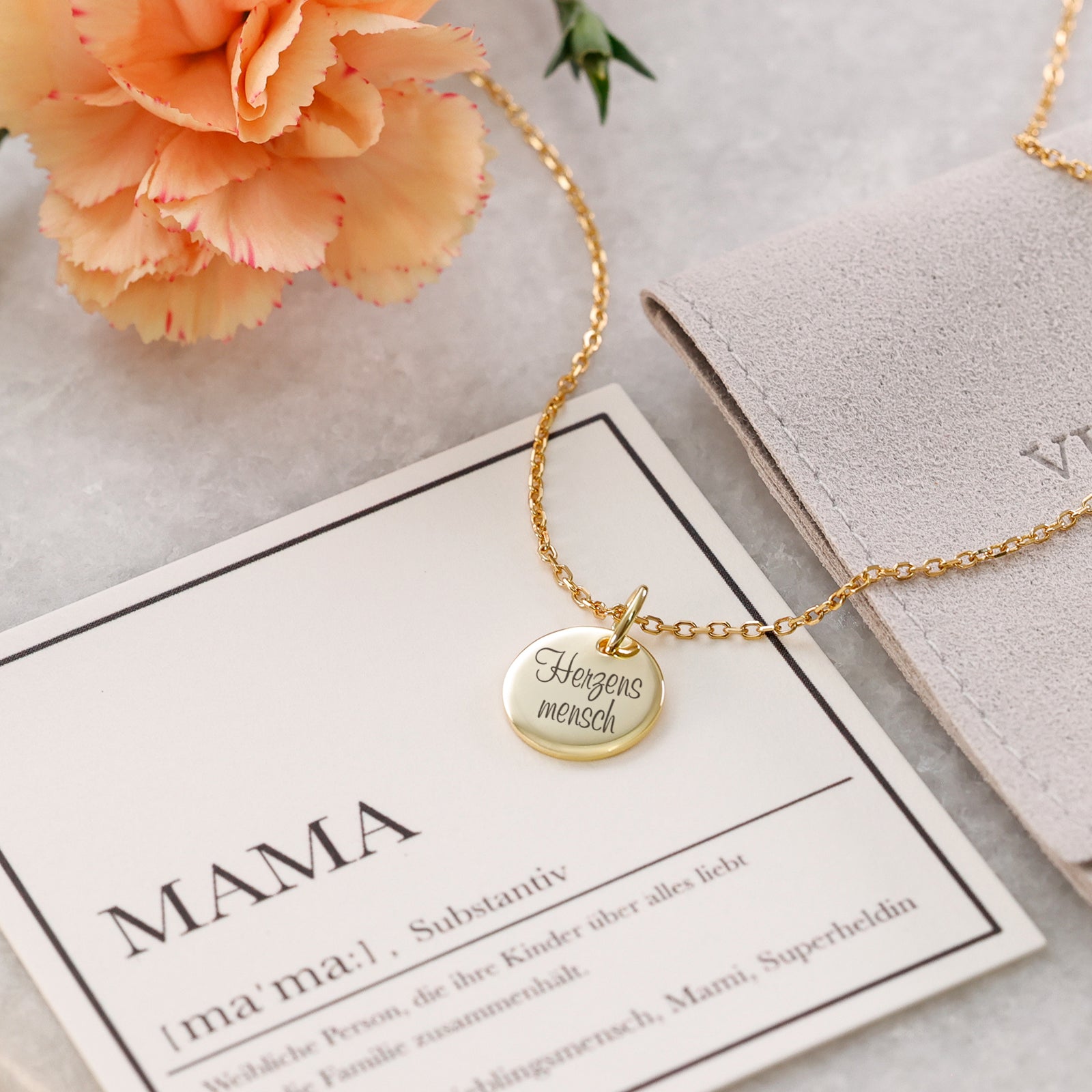 Plättchen-Kette - 925er Sterling Silber - Geschenk für Mama mit Karte