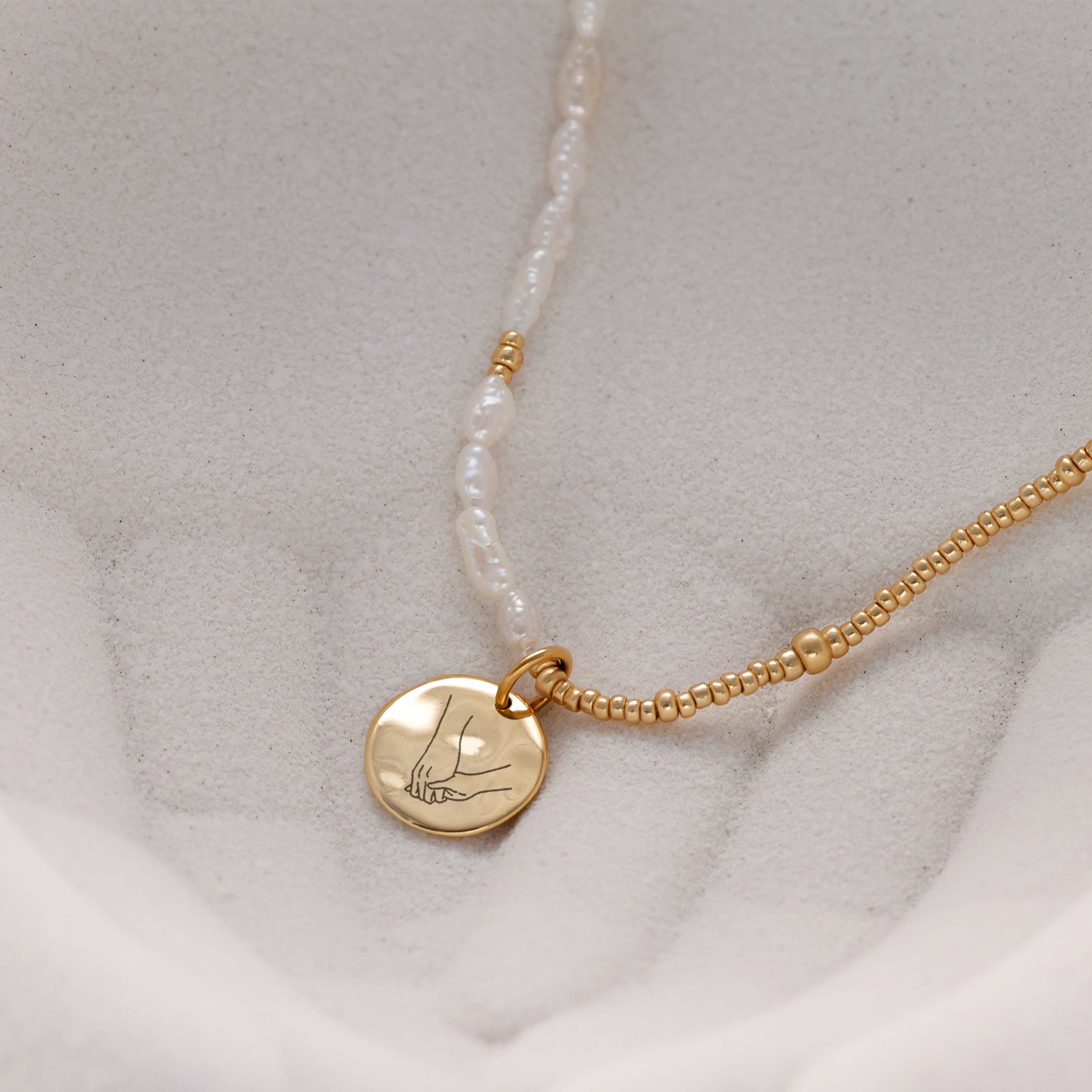 Süßwasserperlen Kette mit Hammerschlag Plättchen - 925er Sterling Silber